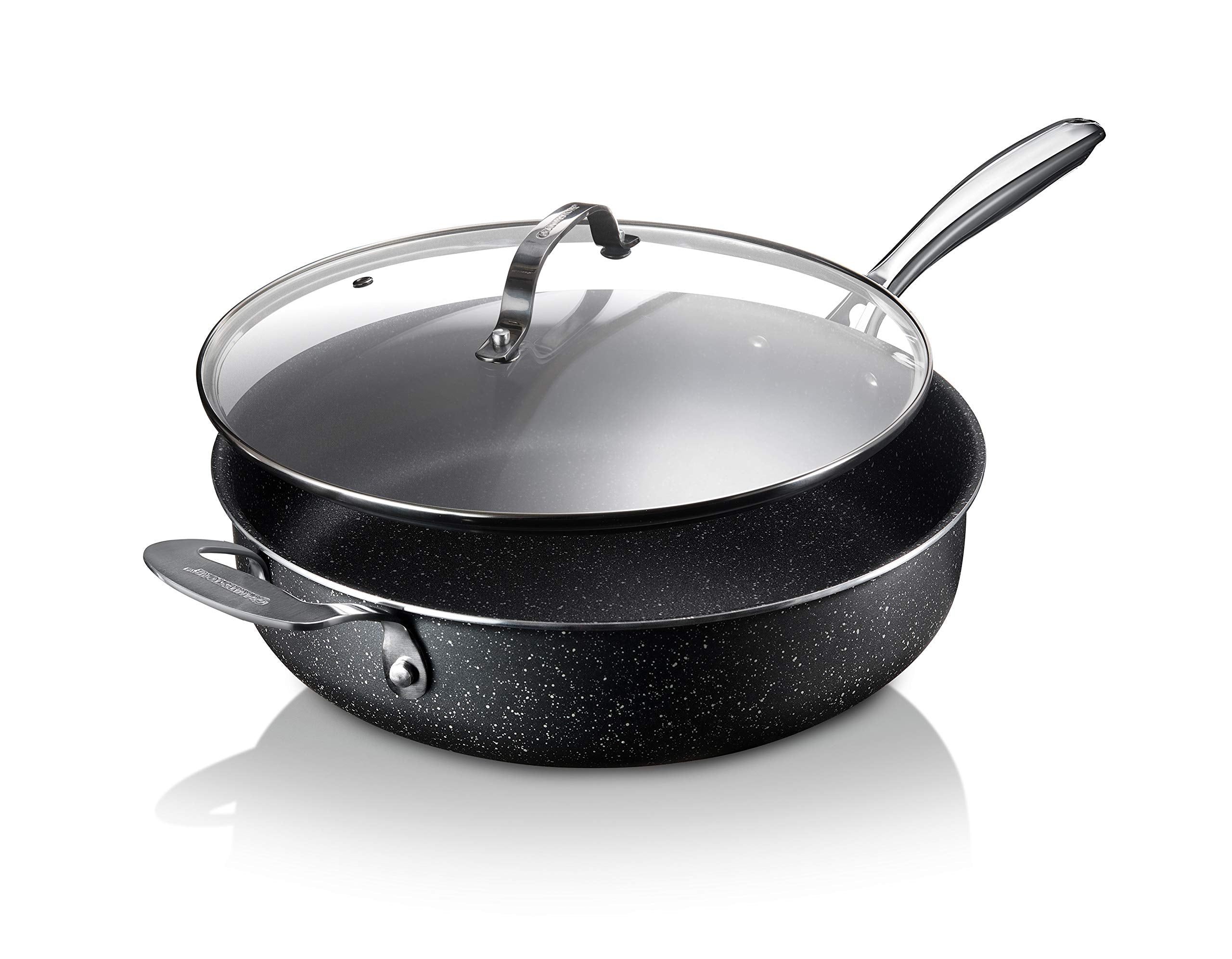 Granitestone Saut Pan with Lid  5.5 Quart. Non Stick Deep Frying Pan with Lid, Large Frying Pan, Oven Safe Skillet with Lid, 