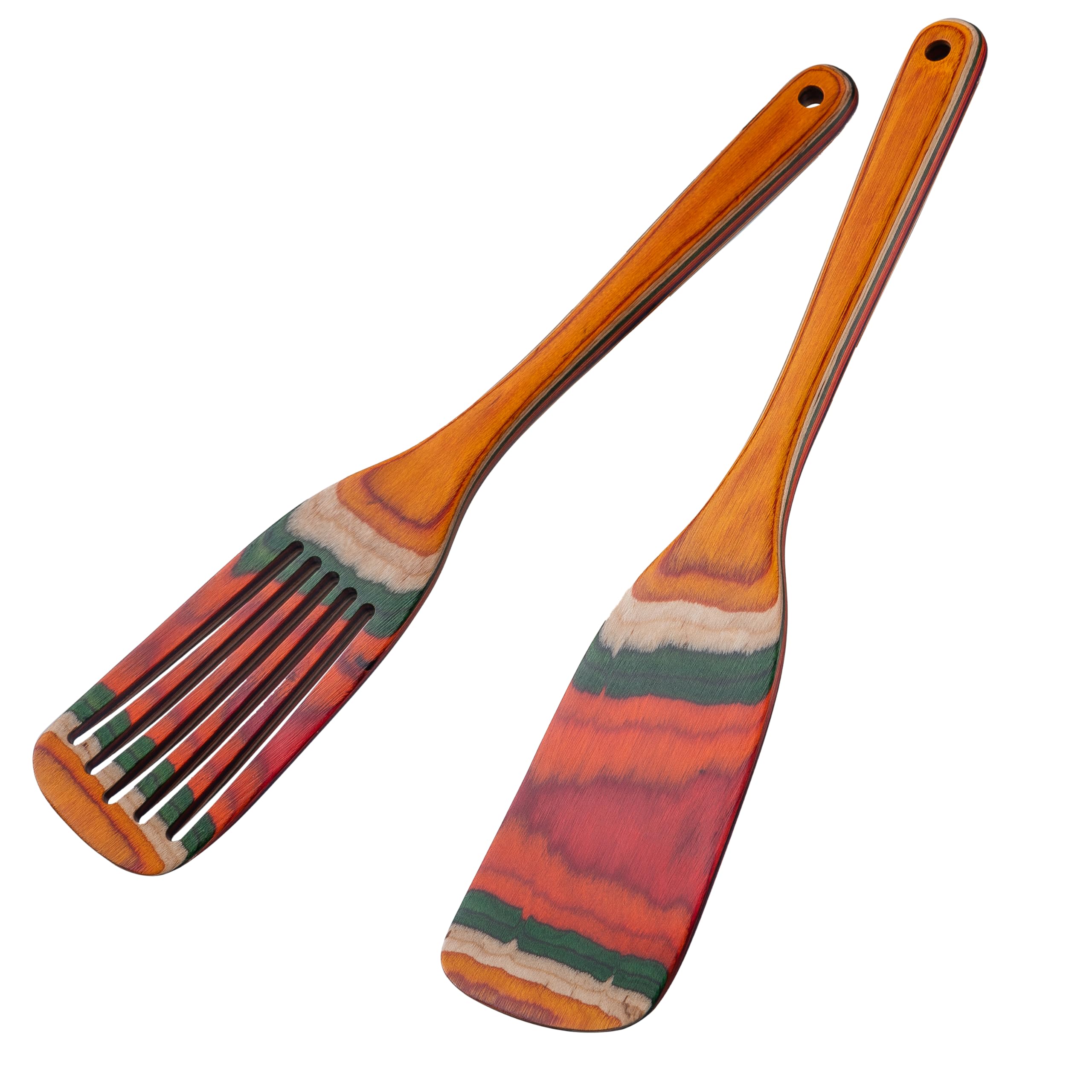 2pcs 13.25 Wooden Spatula Set for Cooking Non Toxic Pakkawood Kitchen Utensils Slotted Pancake Turner Flat Wood Spatulas Spoon