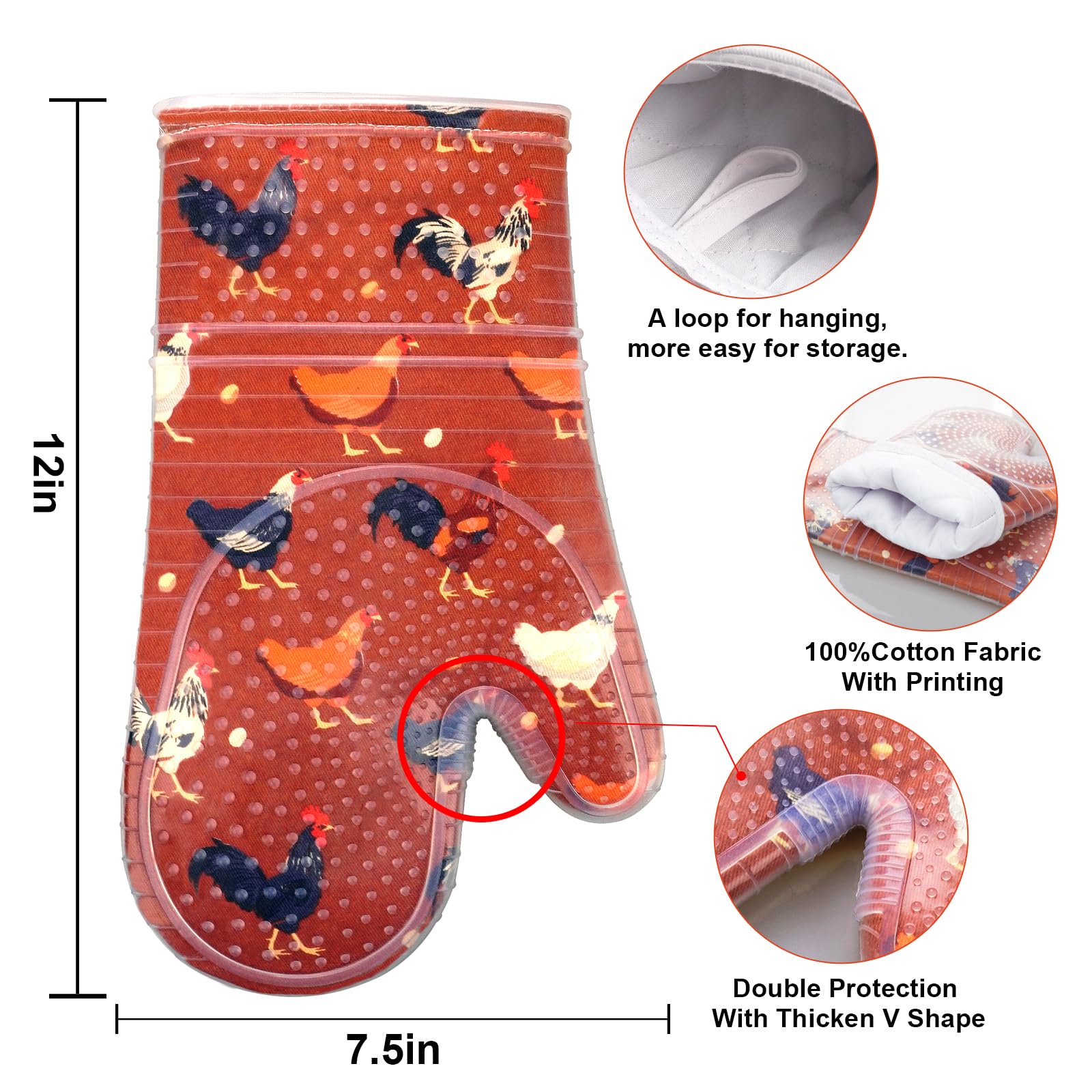 Red Lmldeta Oven Mitts Set Of 2 With Transparent Clear Silicone Shell And Nice Shell Flower Cotton Lining, Heat Resistant To 500