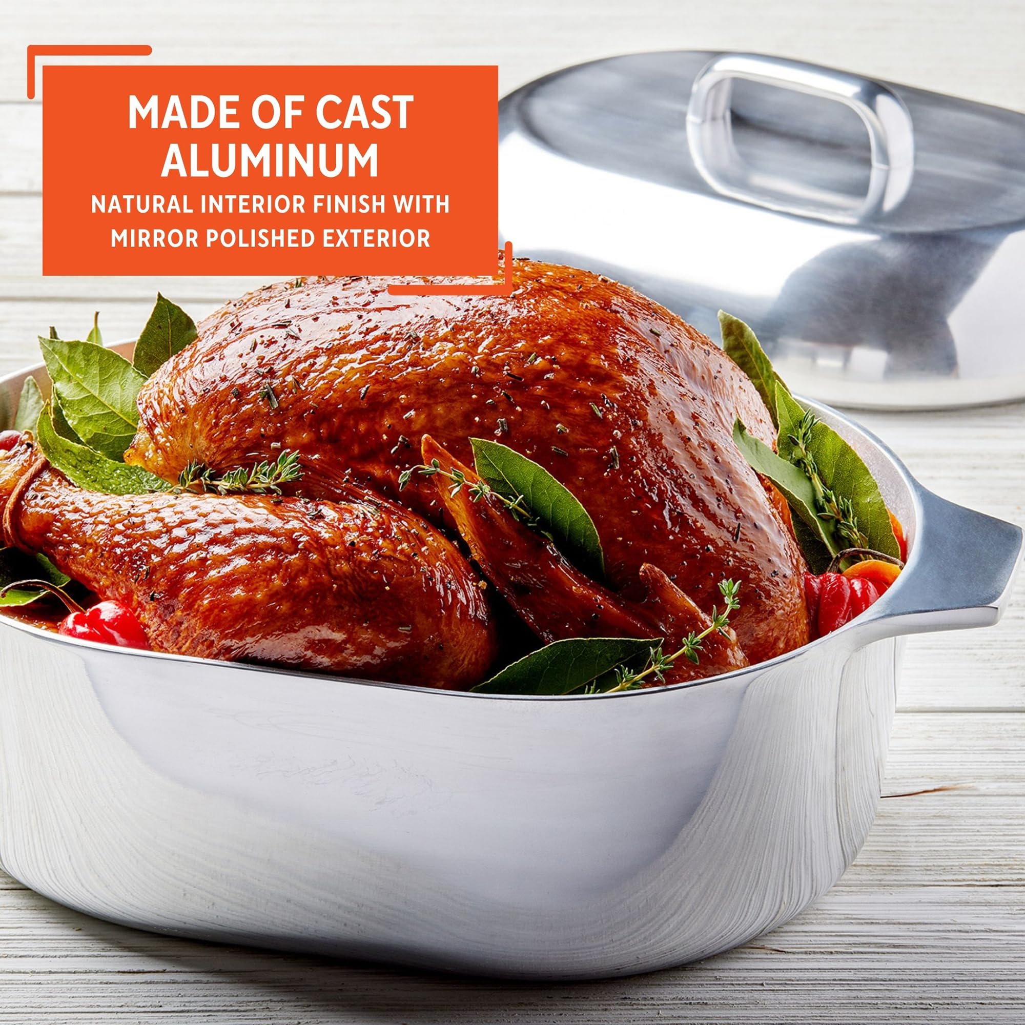 Imusa 13" Cajun Cast Aluminum Oval Roaster with Lid - Natural Finish, Model IMU-89309
