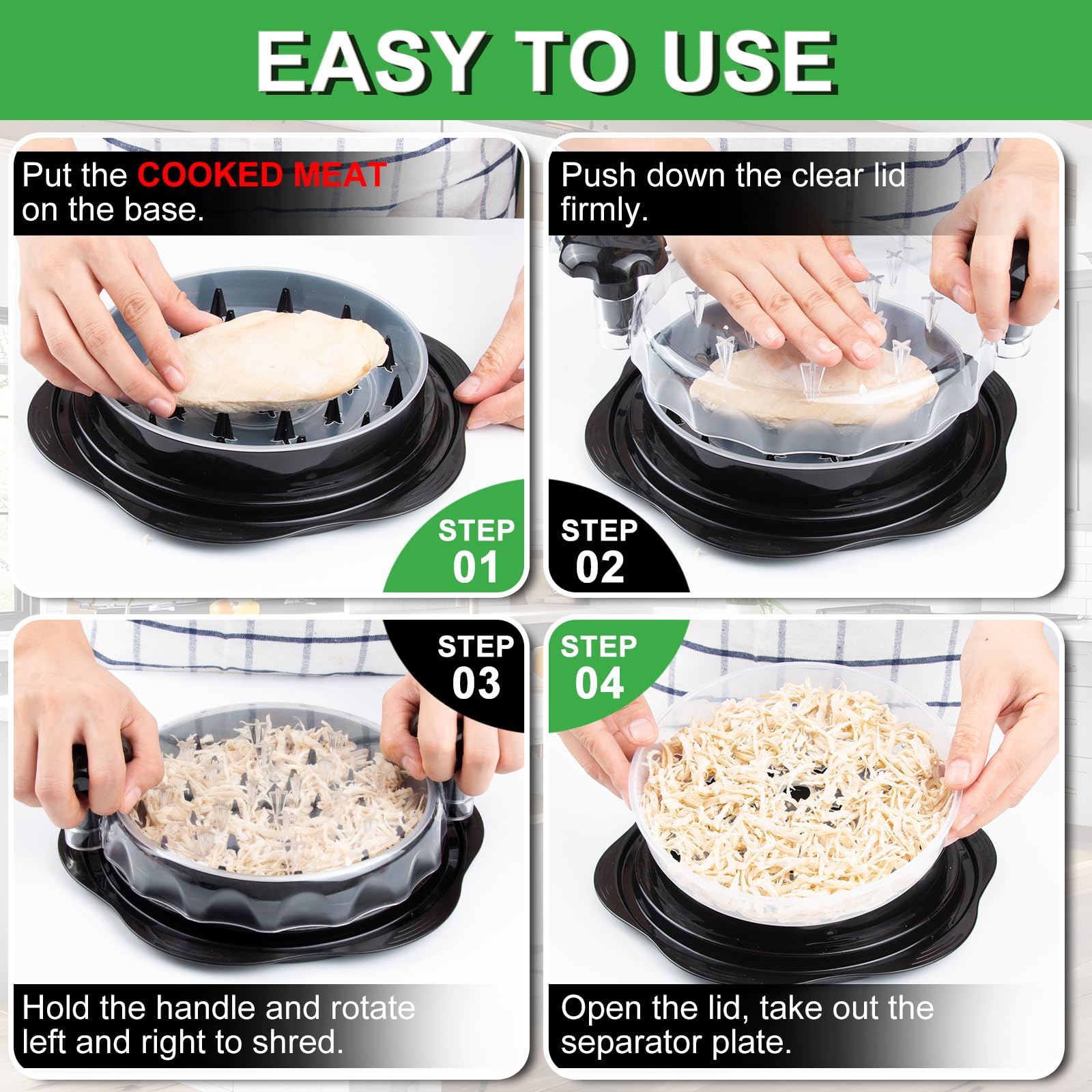 Upgrade Chicken Shredder, Chicken Breast Shredding Tool Twist Large, Meat Twister With Separate Plate, Non-Slip Bottom, Ergonomi