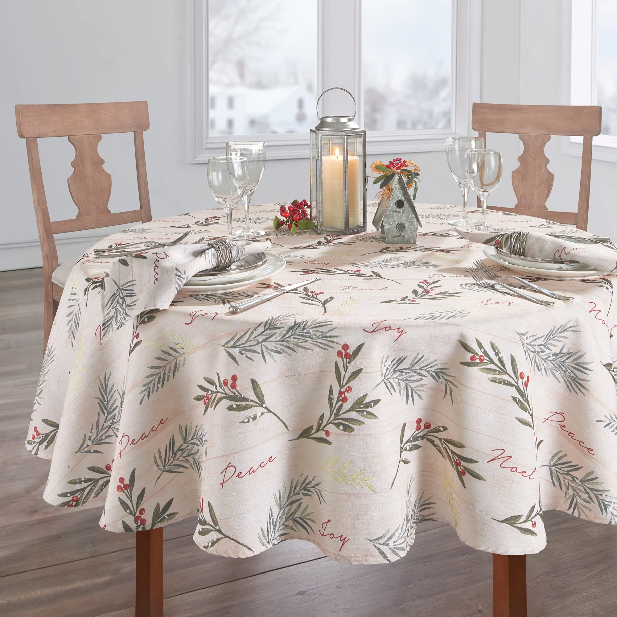 Elrene Home Fashions Holiday Tree Trimmings Fabric Tablecloth, Christmas Tablecloth, 70'', Round