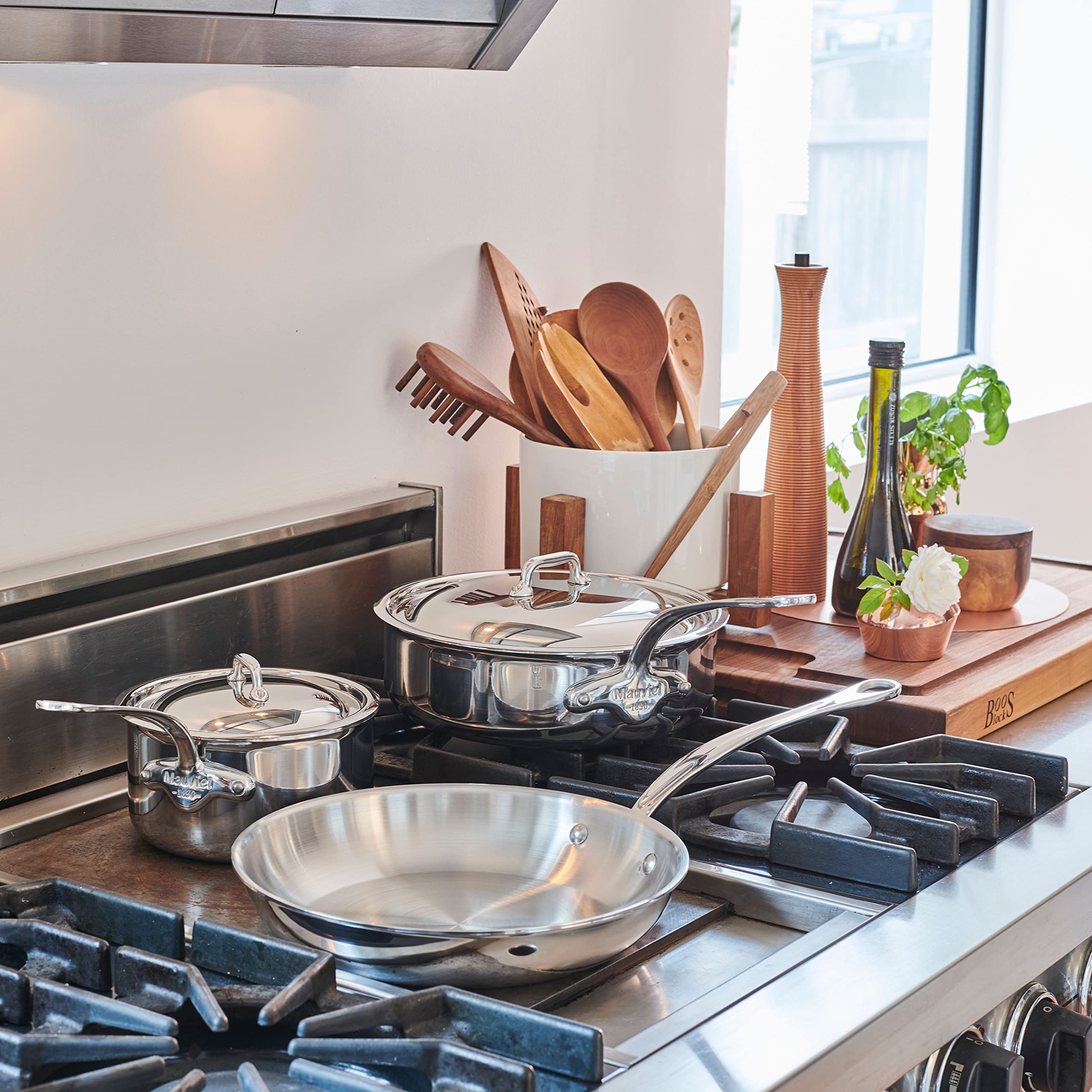 Mauviel M'Cook 5-Ply Polished Stainless Steel 5-Piece Cookware Set With Cast Stainless Steel Handles, Made In France