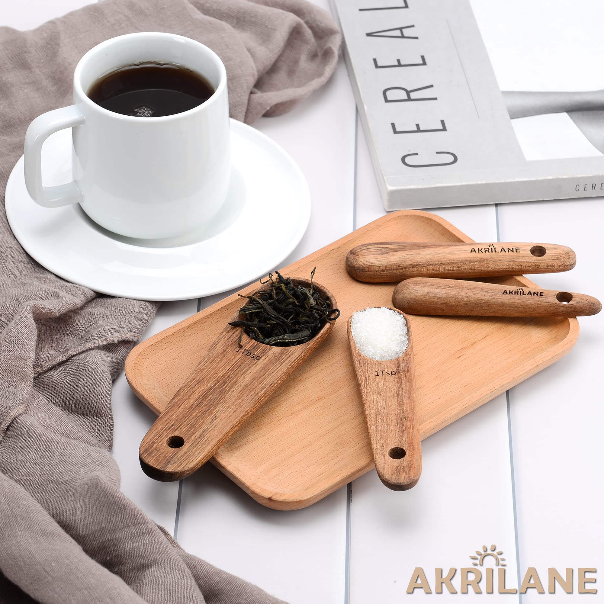 Wooden Measuring Spoons Set Kitchen Utensil Set Tools  Premium Acacia Wooden Spoon Kitchen Utensils for Chefs  Engraved Accurate Spoons for Dry and Liquid Ingredients  Set of 4