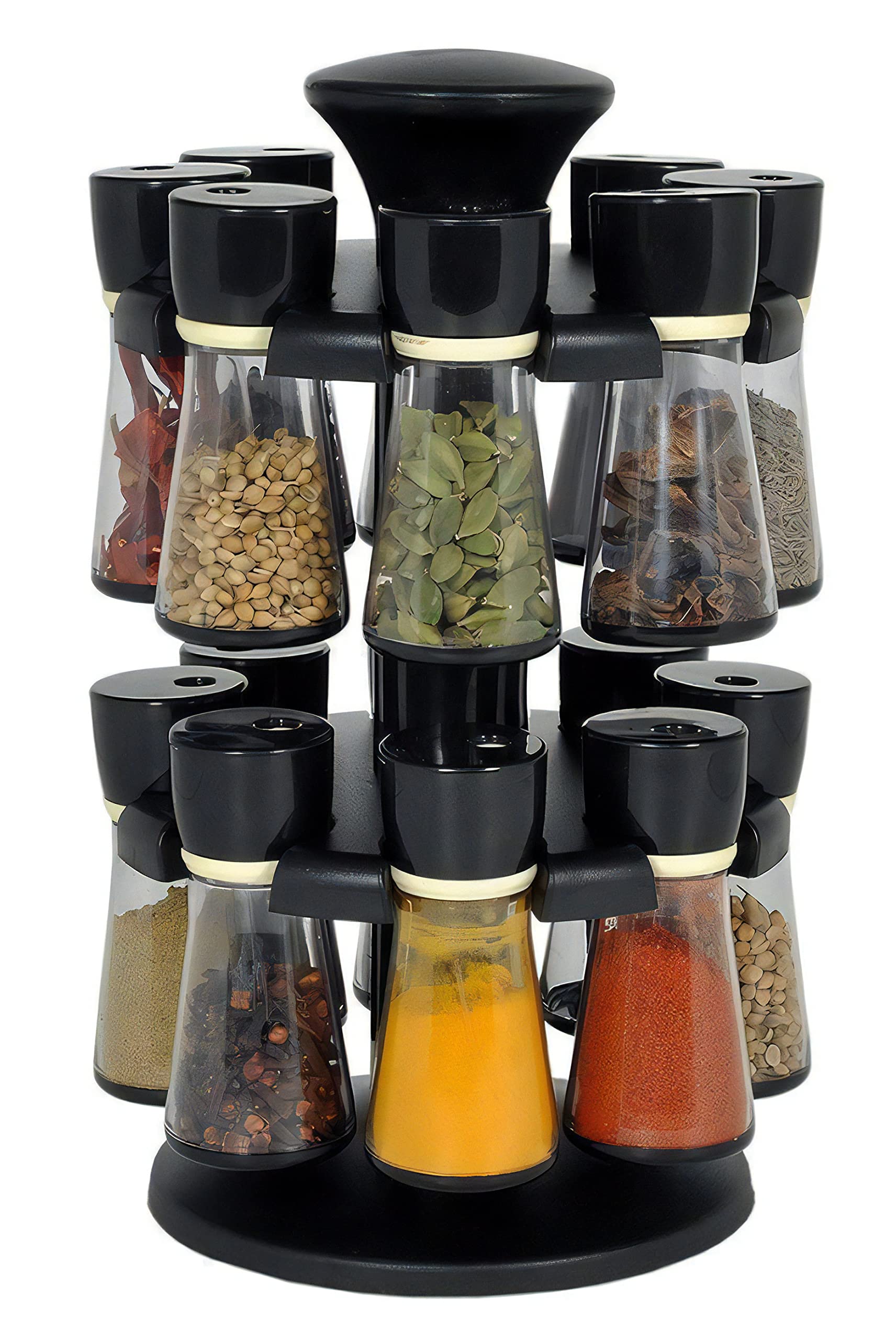 Mother Muffs Plastic Spices Rack (Black, Pack Of 16)