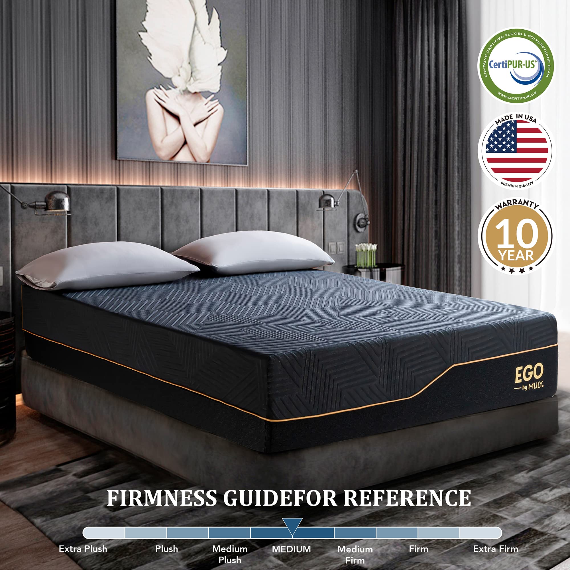 EGOHOME 14 Inch Queen Memory Foam Mattress Mattress for Back Pain  Cooling Gel Mattress Bed in a Box  Made in USA  CertiPUR-US Certified  Therapeutic Medium Mattress  60