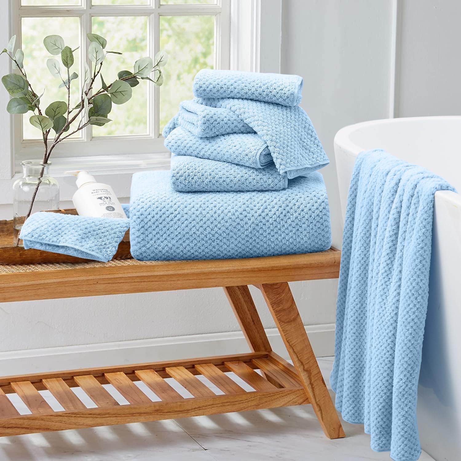 8 Piece Bathroom Towel Set Blue |2 Oversized Large Bath Towels Sheet,2 Hand Towels And 4 Washcloths| 600Gsm Ultra Soft Luxury Pr