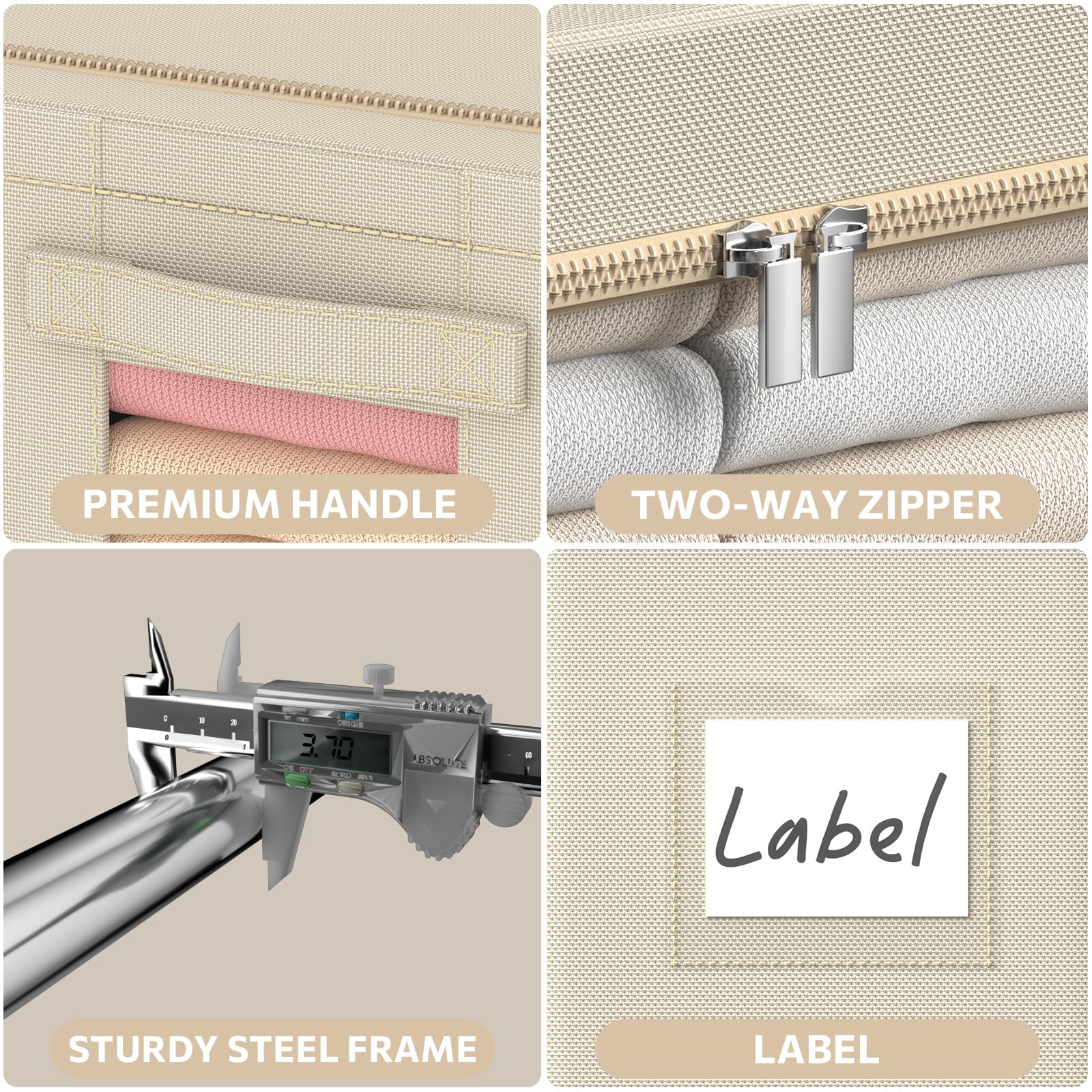 3Pack Frame Storage Box - Clothes Storage Bin Bags Oxford Fabric Foldable Stackable Container Organizer Set with Clear Window &