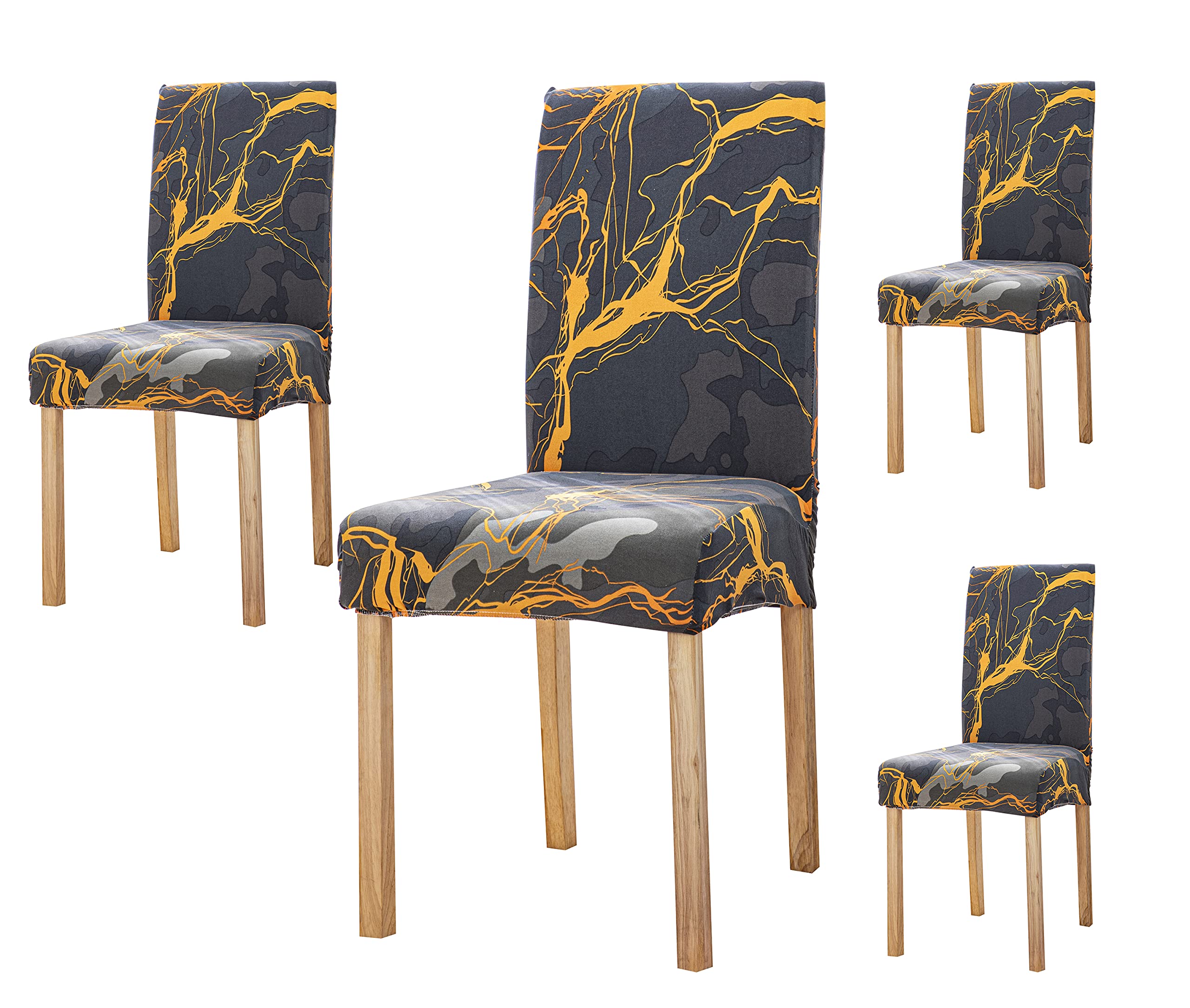 House Of Quirk Elastic Chair Cover Stretch Removable Washable Short Dining Chair Cover Protector Seat Slipcover (Pack 4, Dark Su
