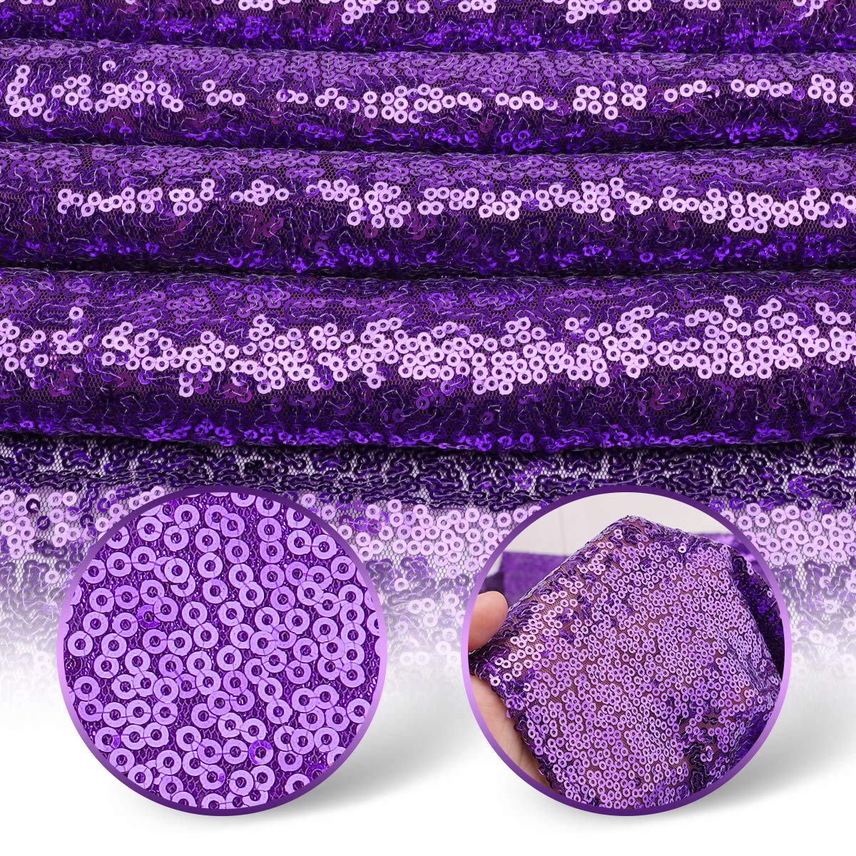 Yuboo Purple Sequin Table Runners, 6 Pack Glitter 12X72 Inches Rectangle Table Cloth For Women Girls' Birthday/ Wedding/Bridal B