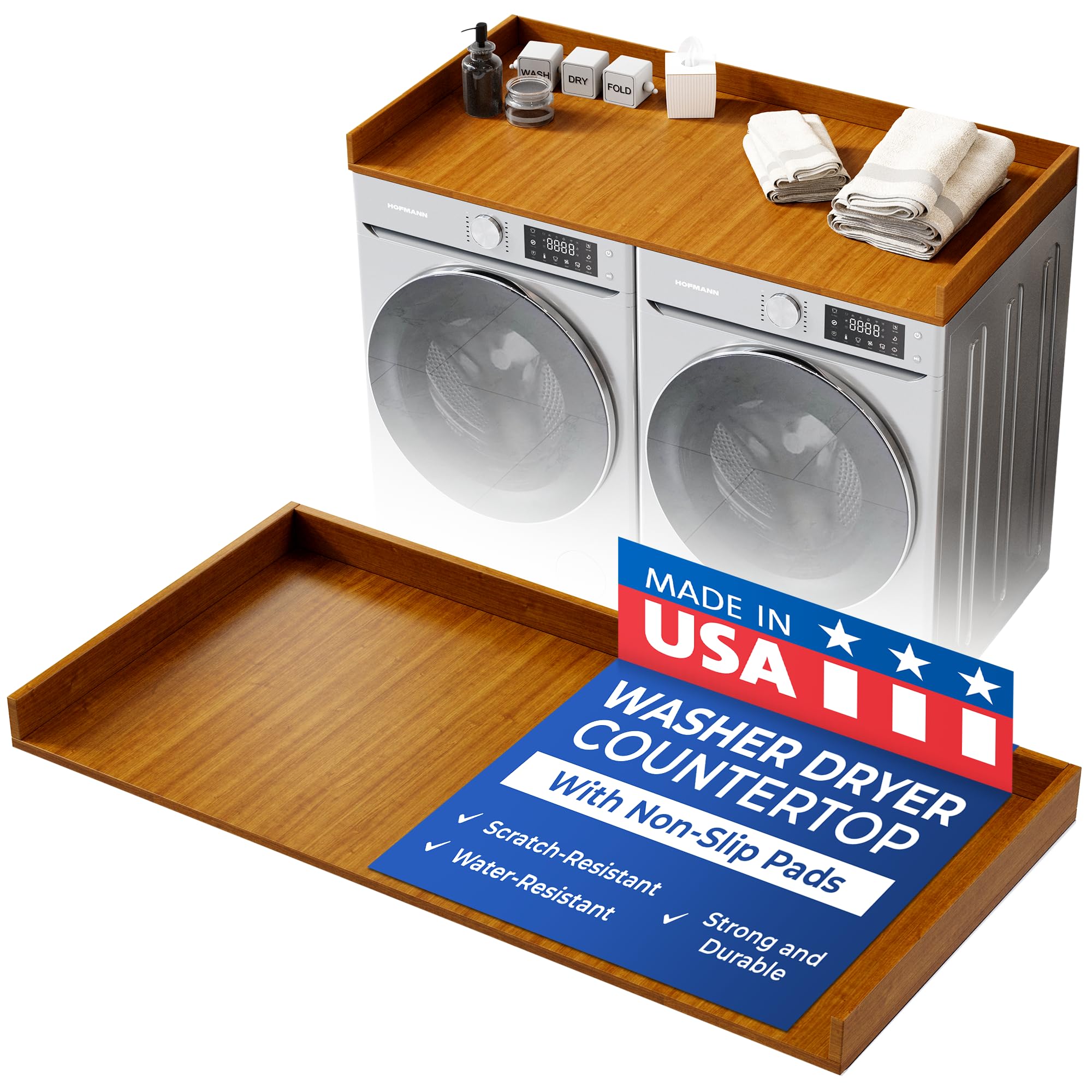 Officesimpli Washer Dryer Countertop, Made In Usa, Non-Slip Pads, Laundry Room Wood Topper, Washer Dryer Cover For Top, Laundry