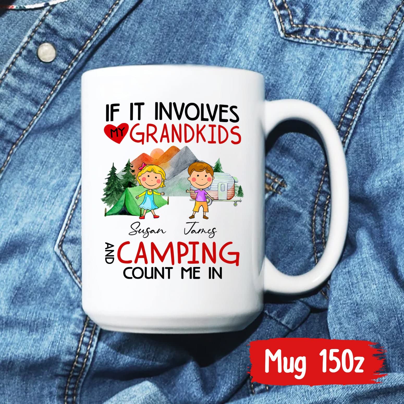 Personalized Camping Gifts, If It Involves My Grandkids And Camping Count Me In Mug, Custom Grandkids Names Mug, Grandpa Mug, Gr