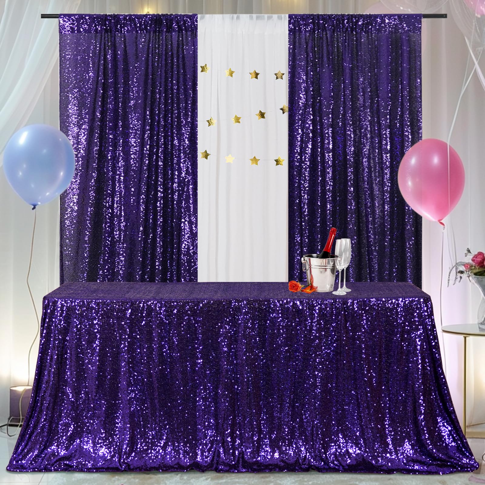 Poise3EHome 60?120'' Rectangle Purple Sequin Tablecloth for Party Cake Dessert Table Exhibition Events  Purple