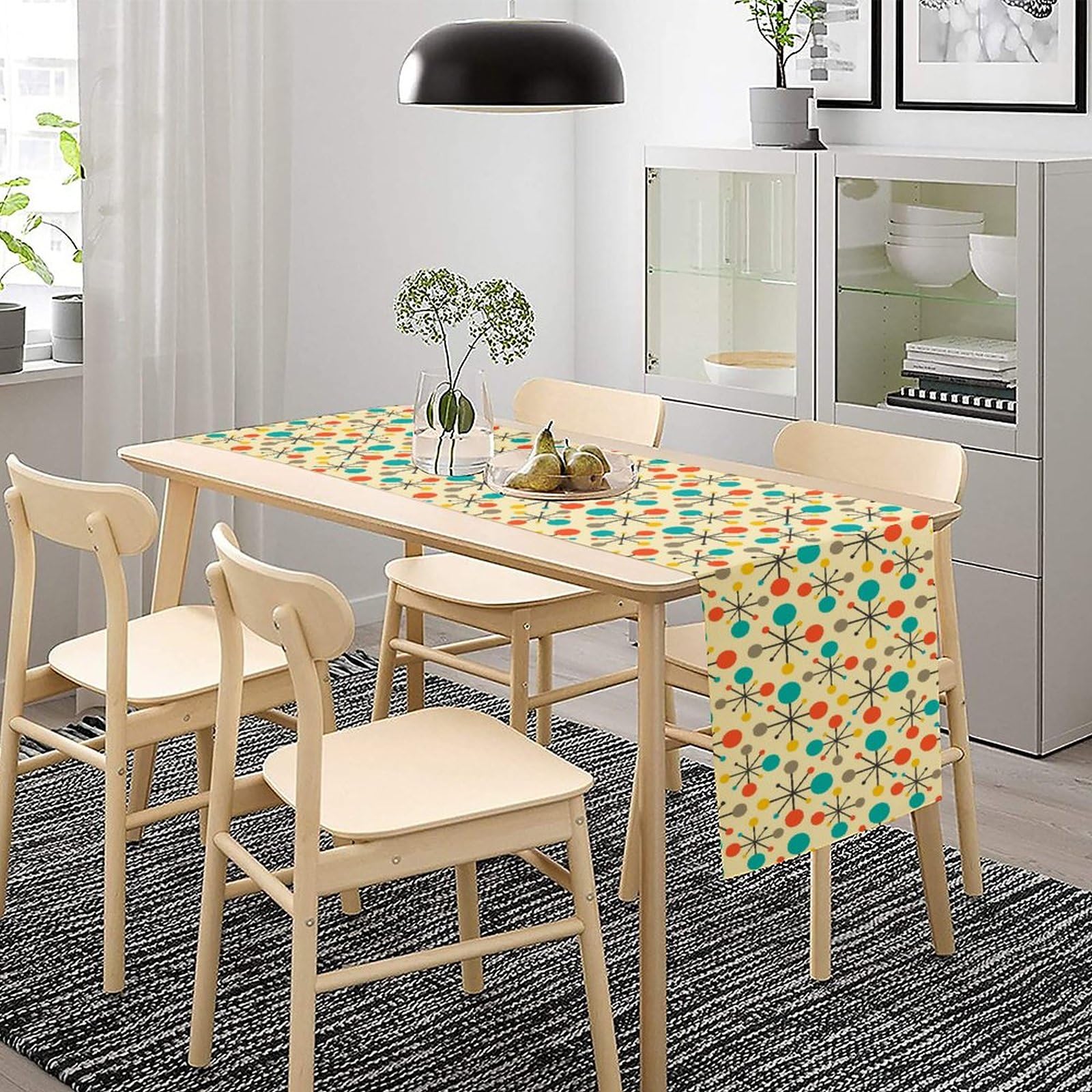 Mid Century Table Runner, Fifties Modern Retro Colors Pattern,Modern Style Tabletop Collection Table Runner For Living Room Kitc
