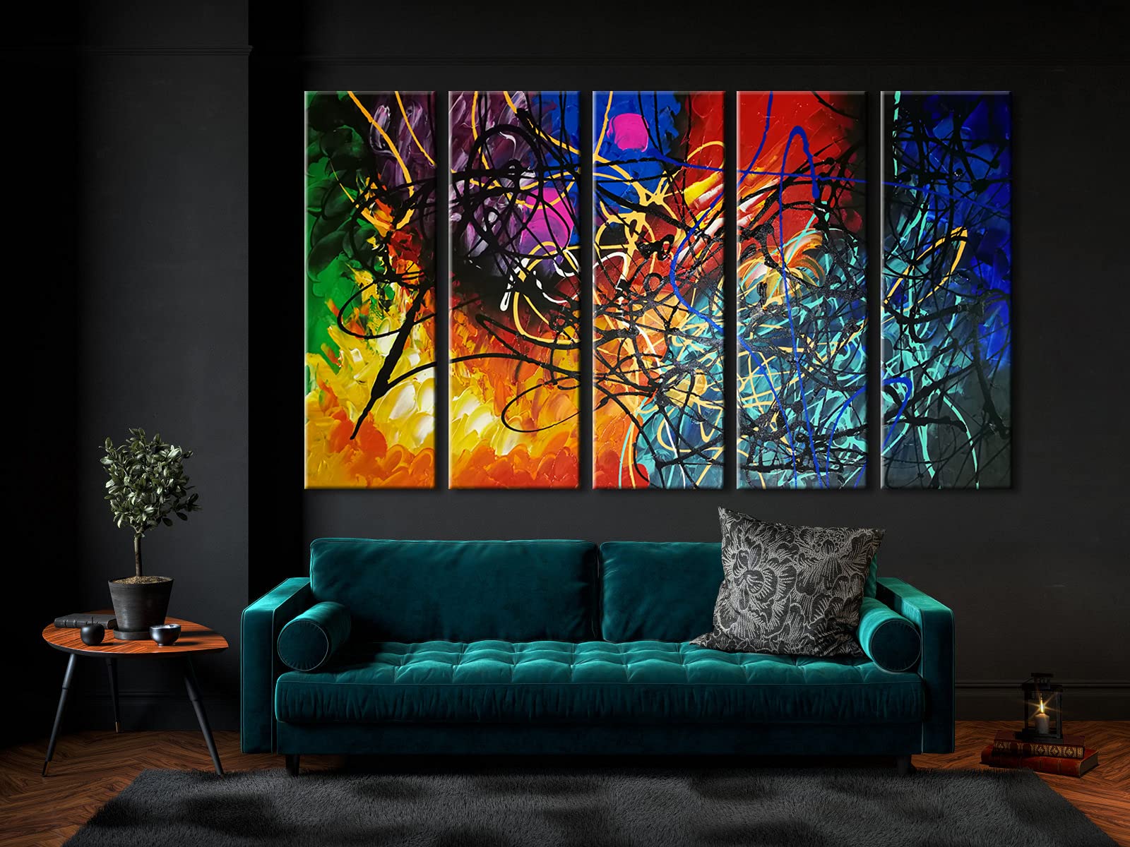 Wieco Art 5 Panels Abstract Heart Oil Paintings Reproduction On Canvas Wall Art Decor Ready To Hang For Home Office Decorations