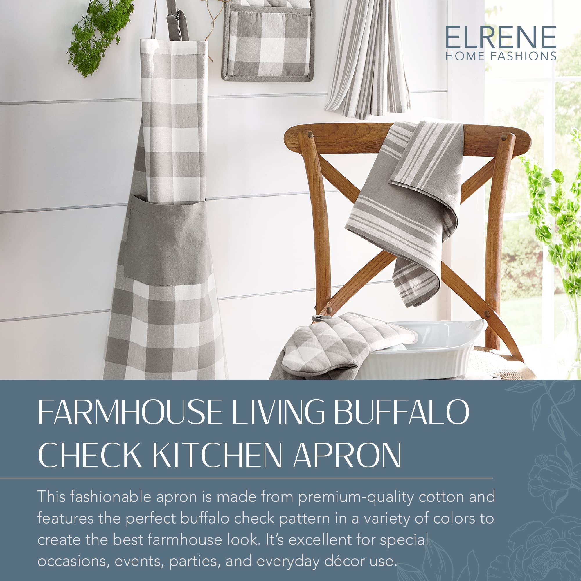 Elrene Home Fashions Farmhouse Living Buffalo-Check Kitchen Apron With Pocket, 28'' X 33'', Red/White