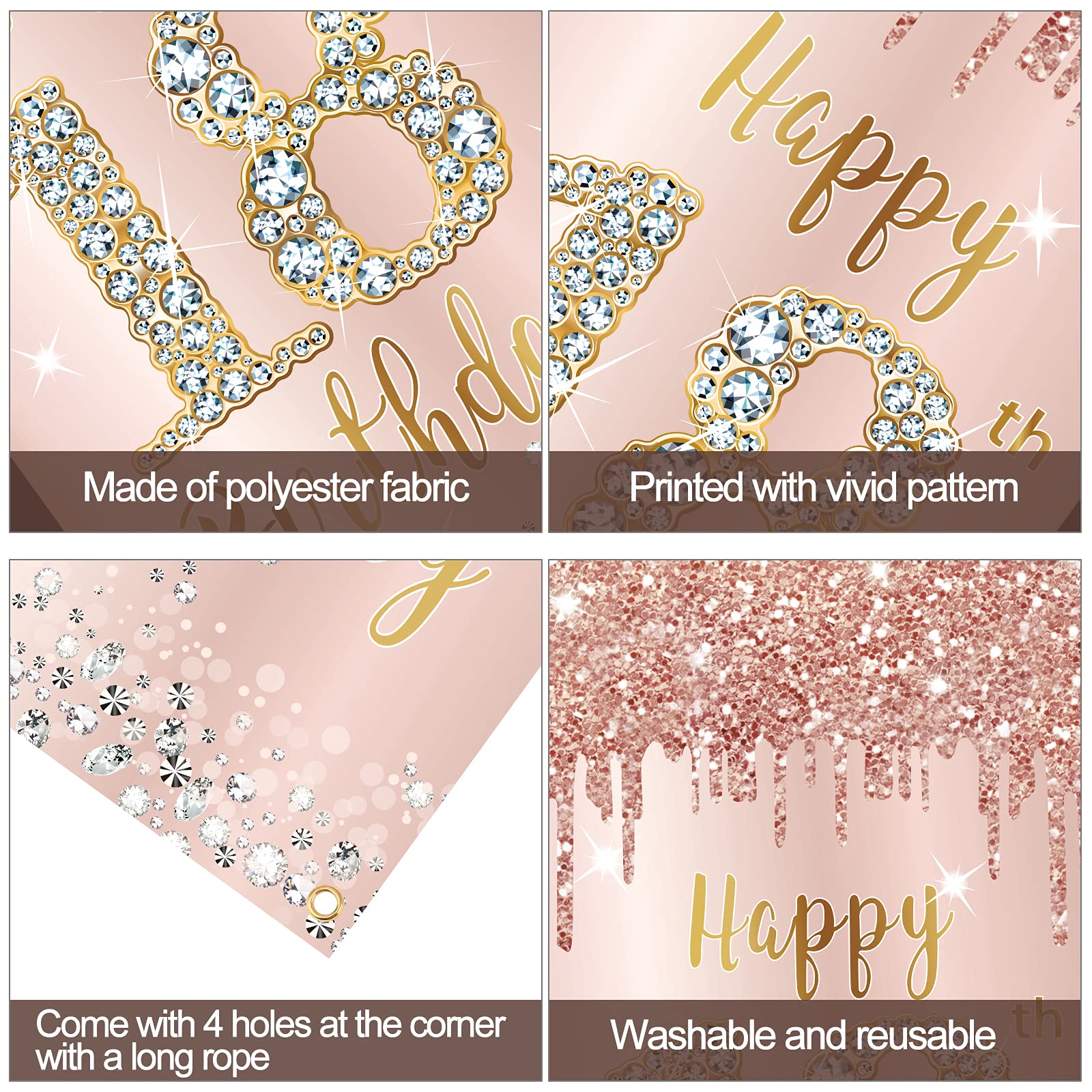 Happy 18Th Birthday Door Banner Backdrop Decorations For Girls, Pink Rose Gold 18 Birthday Party Door Cover Sign Supplies, Eight