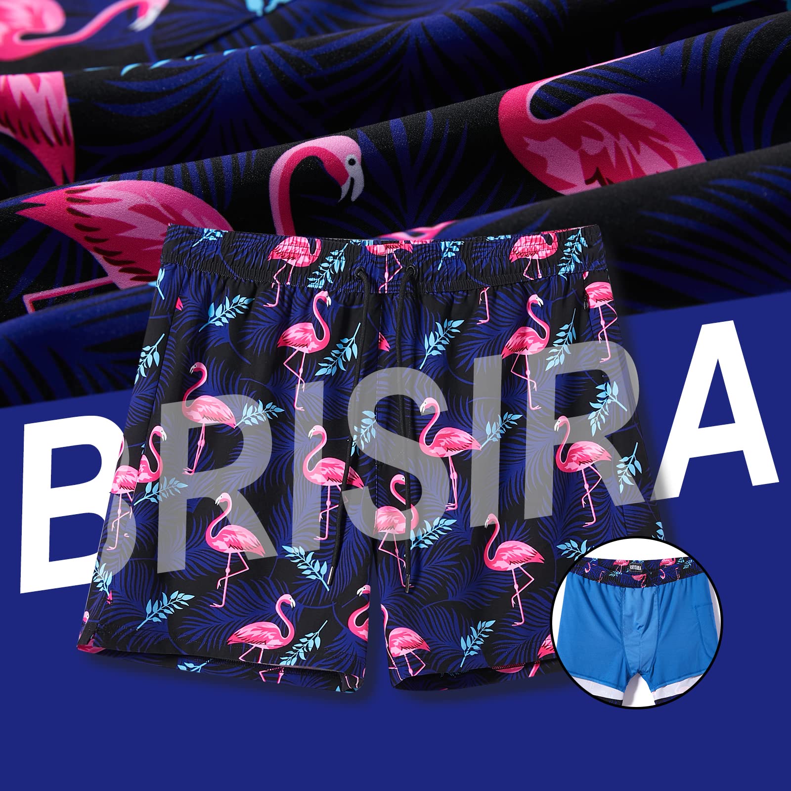 Brisira Mens Swim Trunks Quick Dry Swim Shorts 5 Inch Inseam Stretch Water Beach Shorts With Compression Liner Zipper Pocket Fla