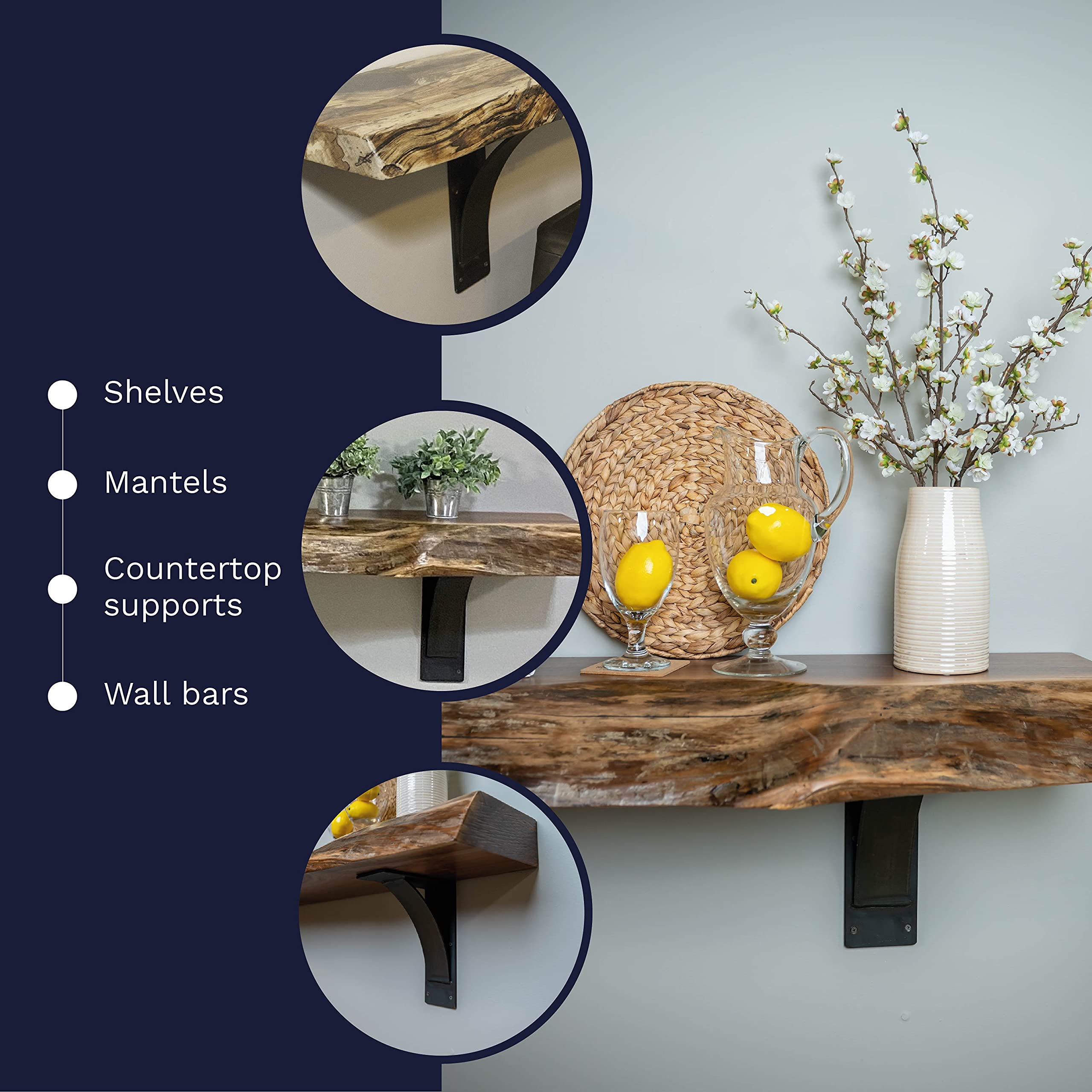 Rrd Steel Mantel Brackets Heavy Duty (2 Pack) Fireplace Mantel Brackets - Countertop Support Bracket - Hand Welded Steel Bracket