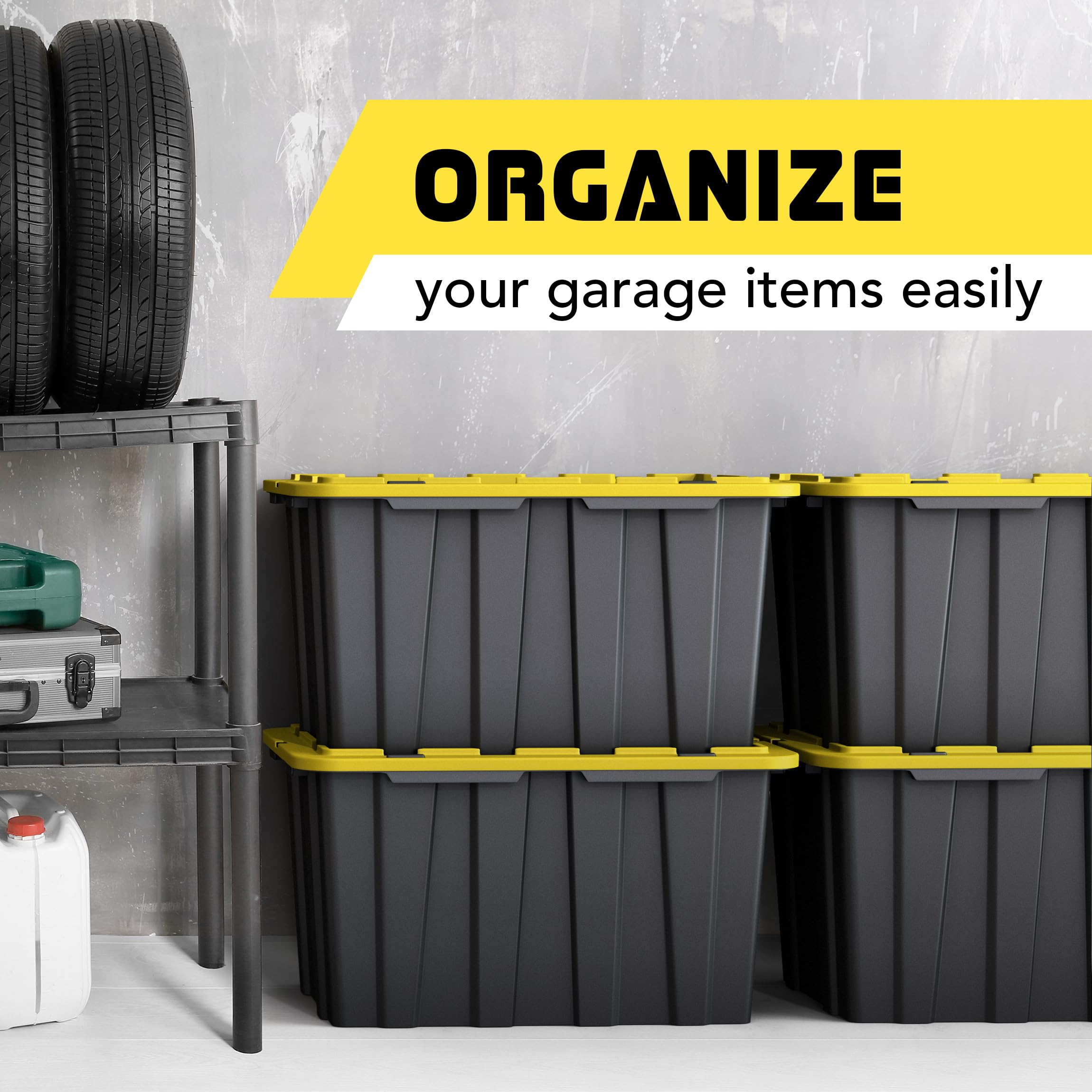 Lifetime Home (4 Pack 17 Gallon Plastic Storage Bin Tote Organizing Container With Ultra Durable Secure Latching Lids, Stackable