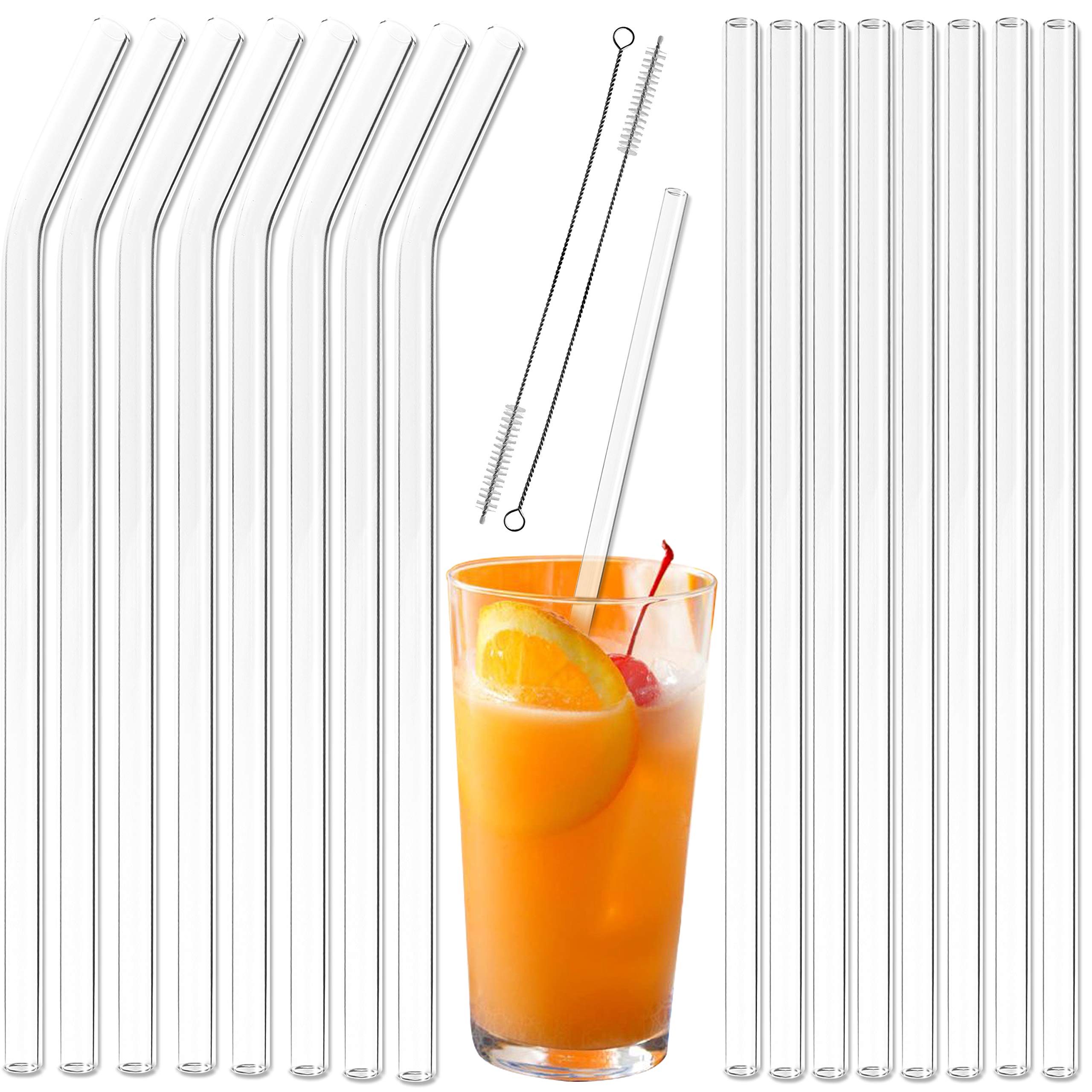 Youngever Reusable Glass Straws Assortment, 9 Inches, Eco Friendly With Brush (16 Pack Clear)