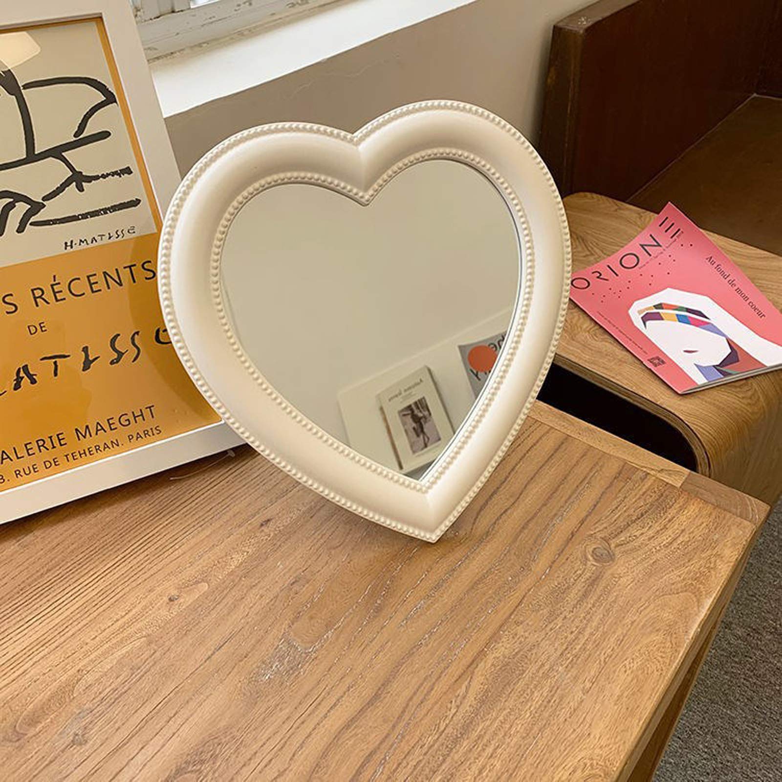 Binaryabc Heart Makeup Mirror Cosmetic Mirror Wall Desktop Mirror Bedroom Mirror,Valentines Day Gift(White)