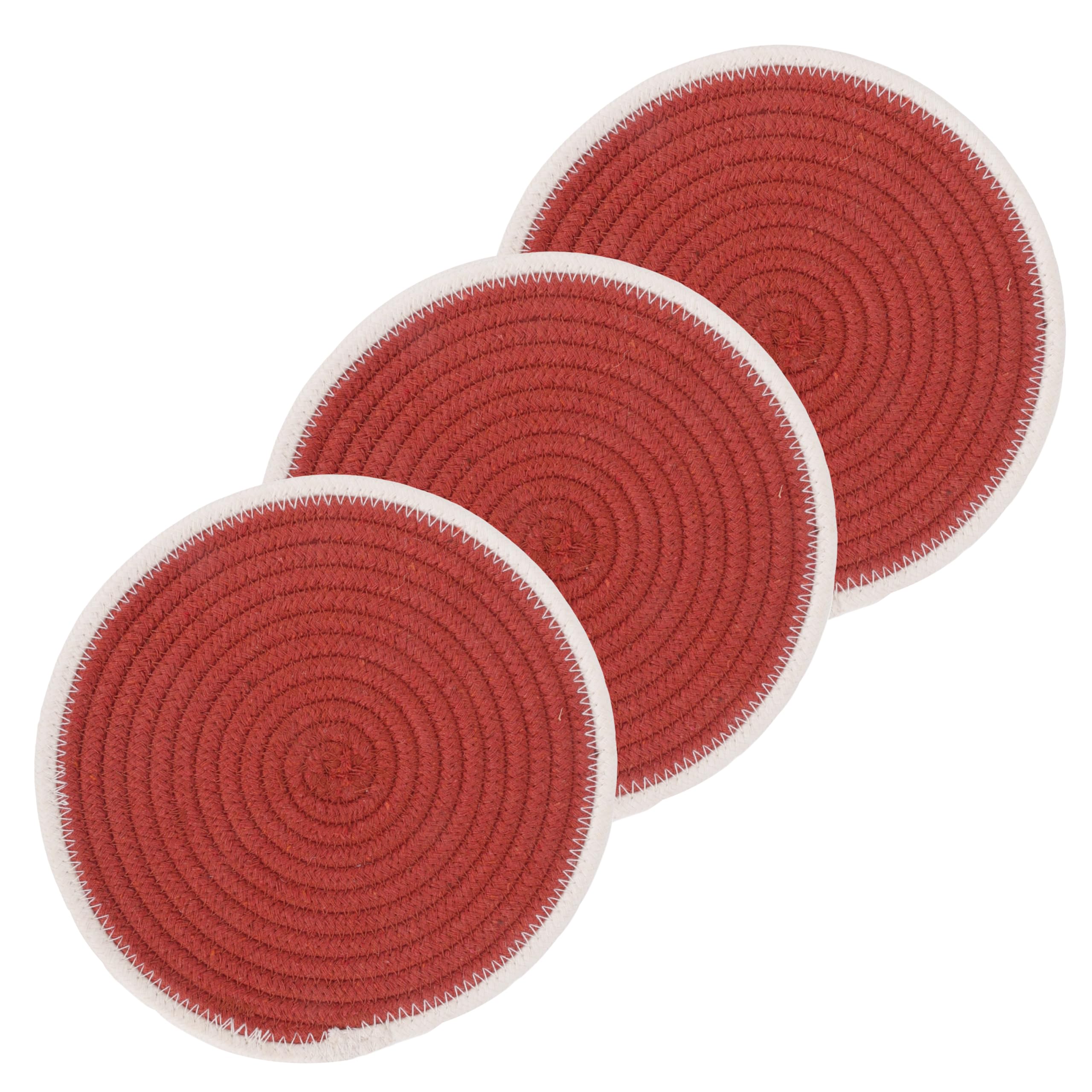Denova Cotton Rope Trivet For Hot Pots And Pans - Heat Resistant Table Mat, Rustic Kitchen & Dining Protection, Pack Of 3 (Rust 