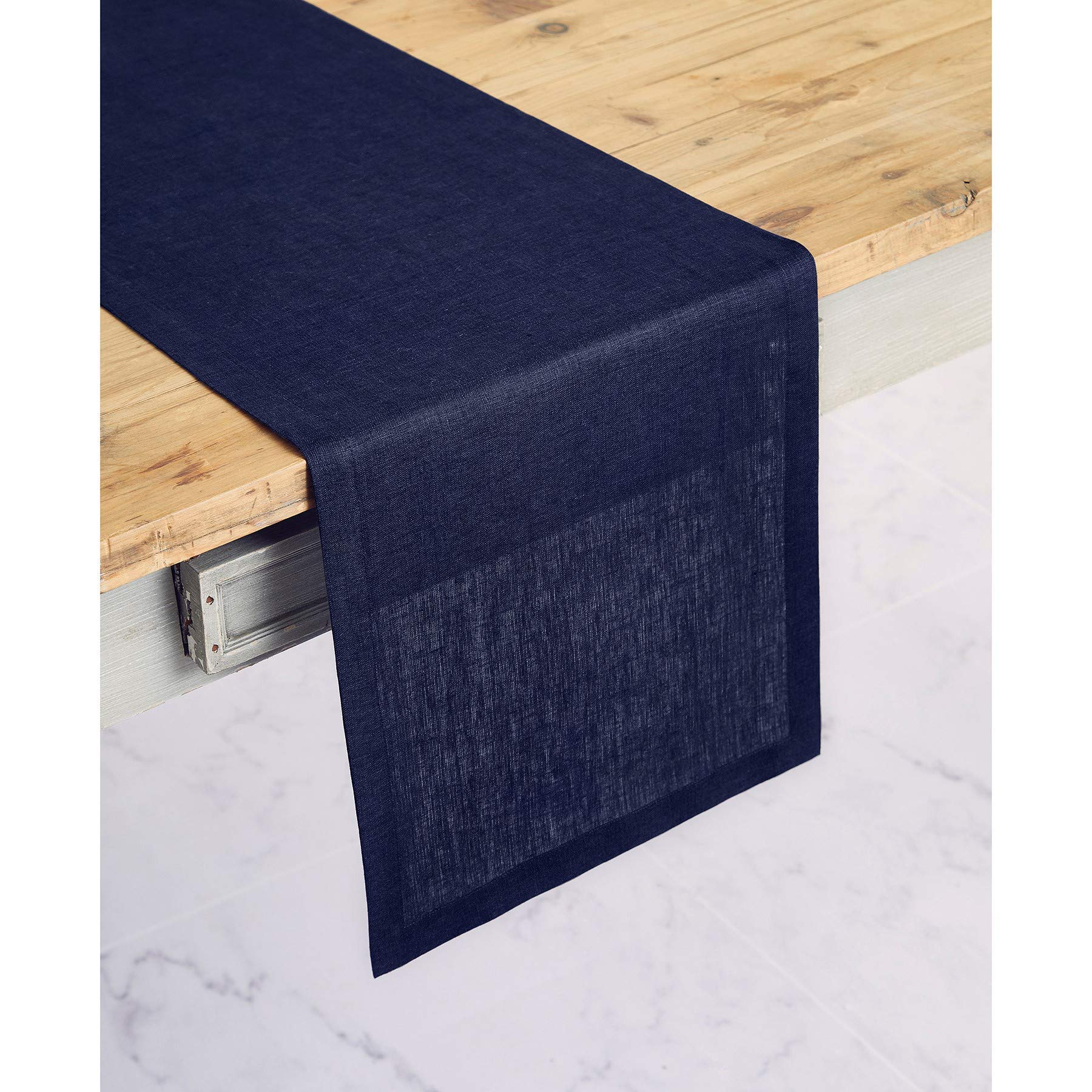 Solino Home Linen Table Runner 48 Inch - 100% Pure Linen Navy Table Runner 14 X 48 Inch - Machine Washable Dining Fall, Thanksgi