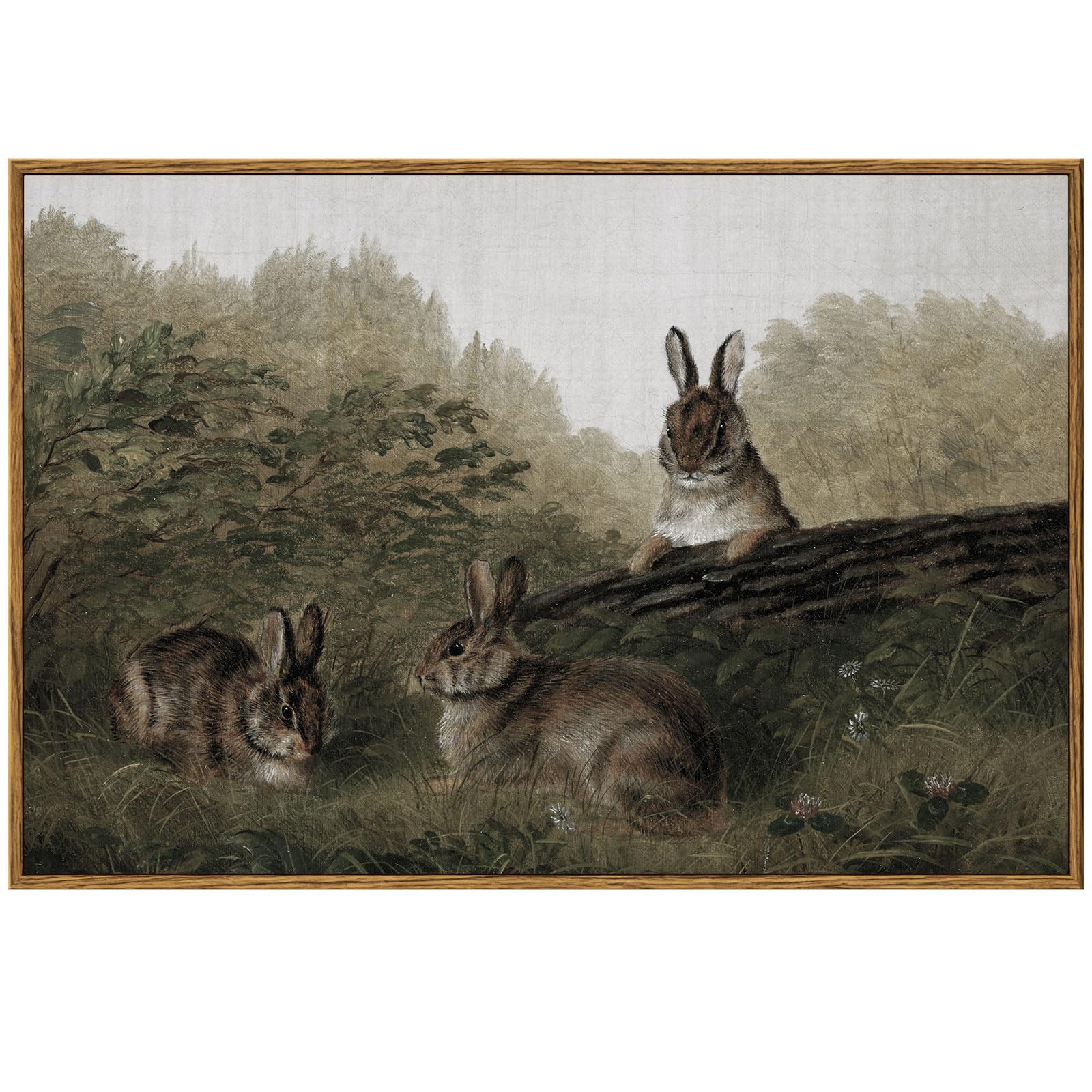 Insimsea Framed Wall Art For Living Room Canvas Print Easter Decor Wall Art Three Rabbits Vintage Wall Art Decor Animal Landscap