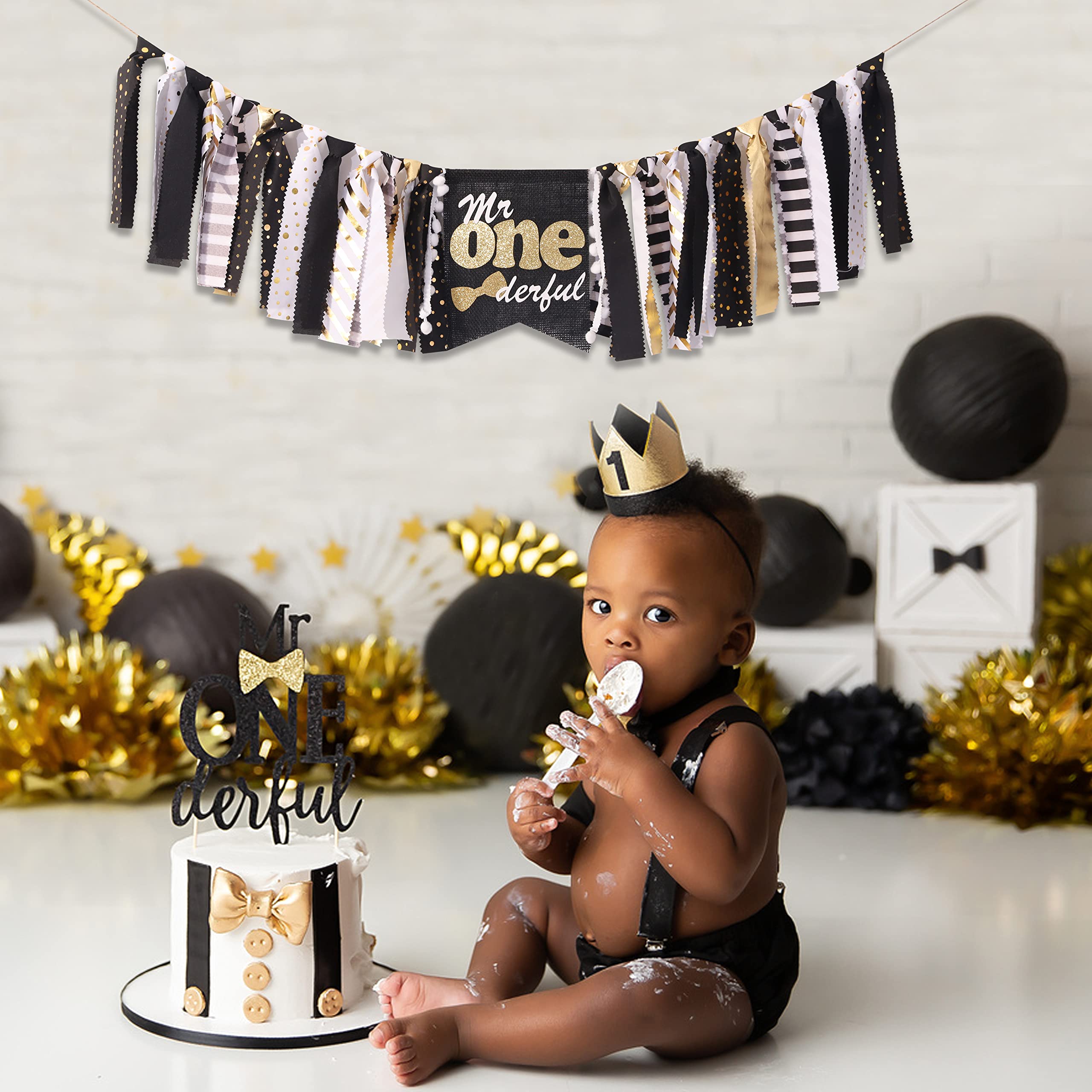 Waouh Mr Onederful High Chair Banner - First/1St Birthday Decoration For Boy,Theme Garland For Birthday Party,Photo Booth Props
