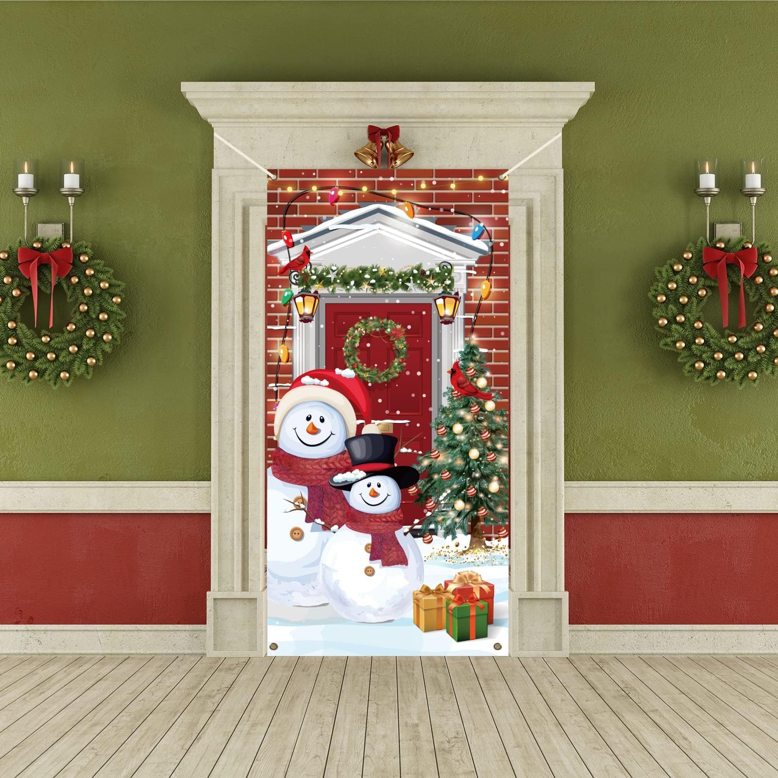 Christmas Snowman Door Cover Decorations 35.4 X 71 Inch Merry Xmas Cardinal Hanging Wall Decoration Sign Front Door Or Indoor Ho