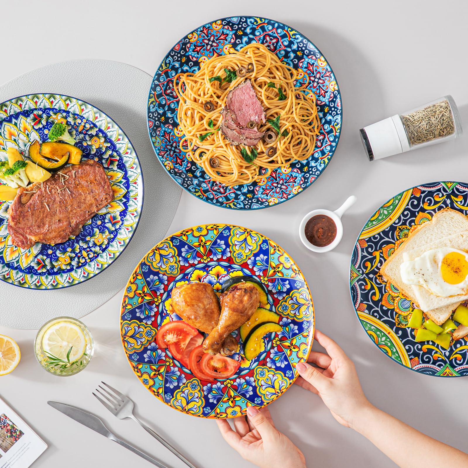 vancasso Dinner Plates Set of 6 - 10.5" Ceramic, Microwave & Dishwasher Safe, Colorful Bohemian Style