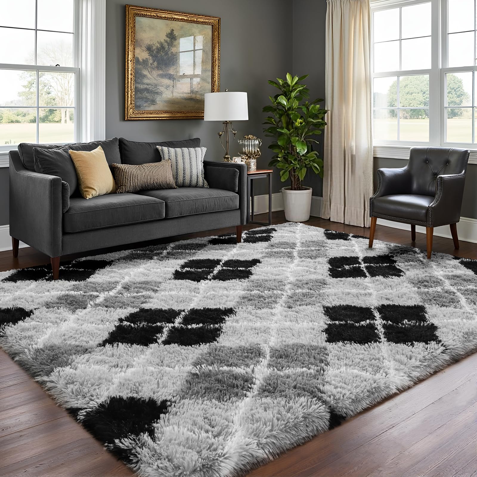 junovo Washable, Non-Slip Area Rug, Ultra Soft Area Rugs 6x9 Feet Fluffy Carpets for Bedroom Kids Girls Boys Baby Living Room Sh