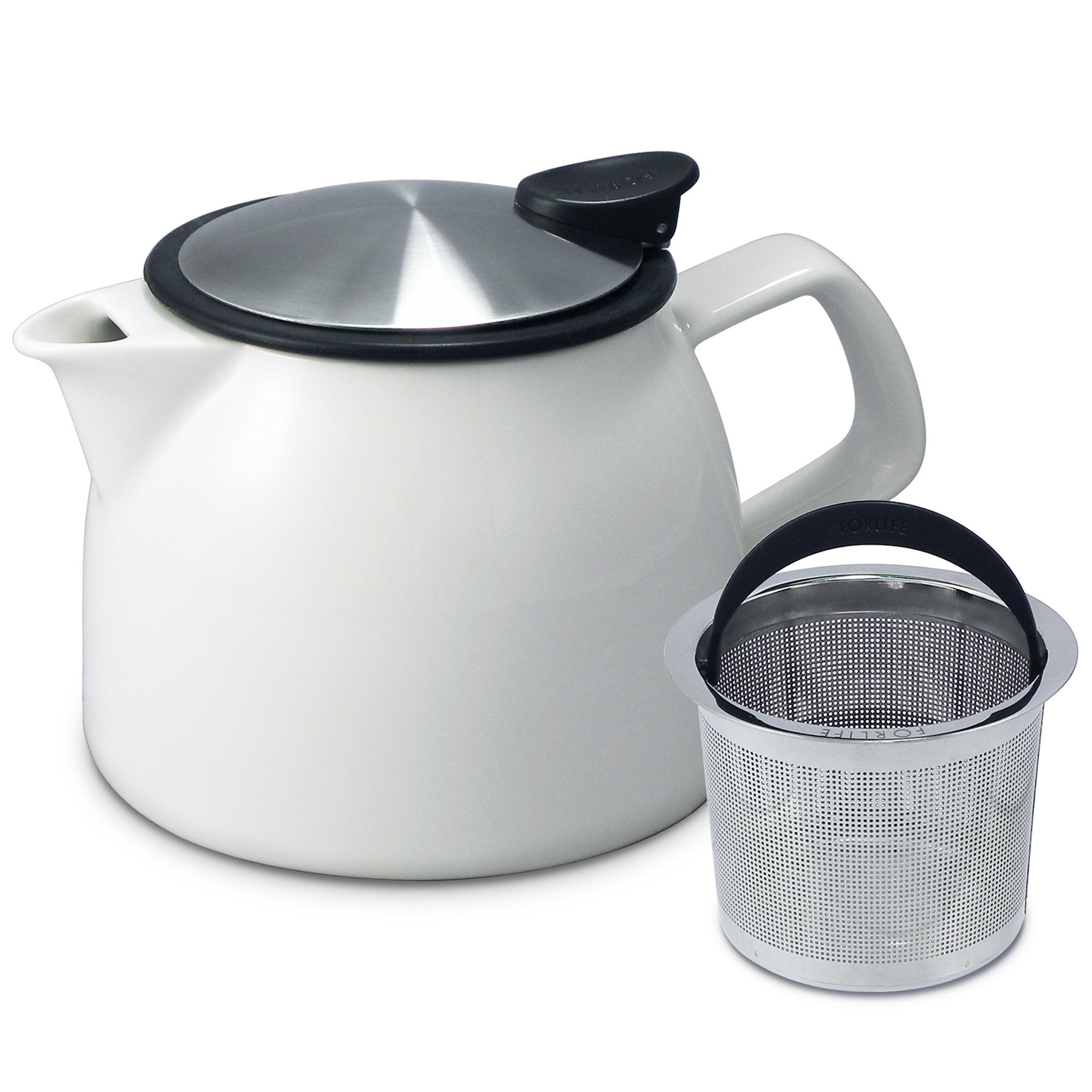 Forlife Bell Ceramic Teapot With Basket Infuser, 16-Ounce/470Ml, White