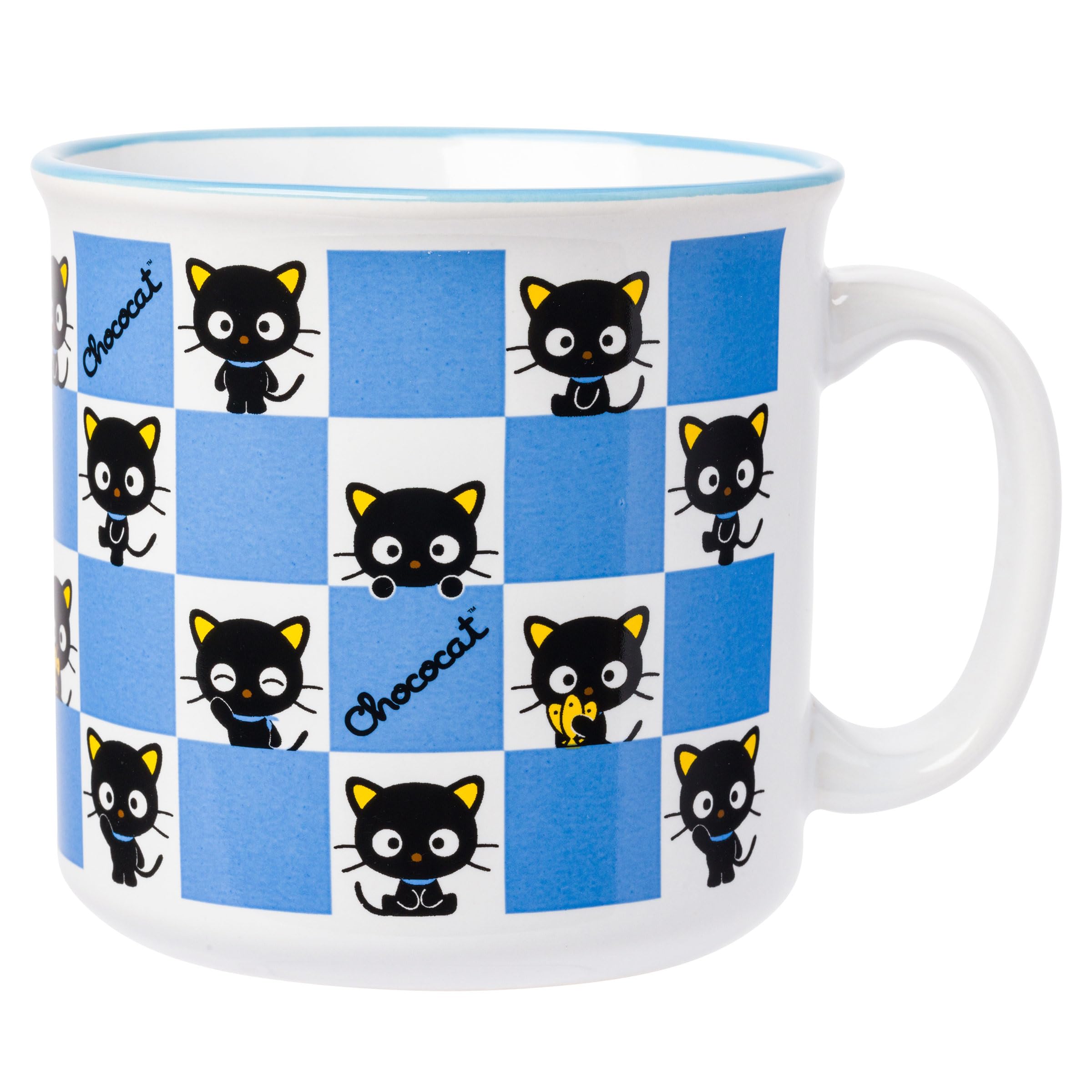 Silver Buffalo Sanrio Hello Kitty and Friends Chococat Checkered Pattern Ceramic Camper Mug, 20 Ounces