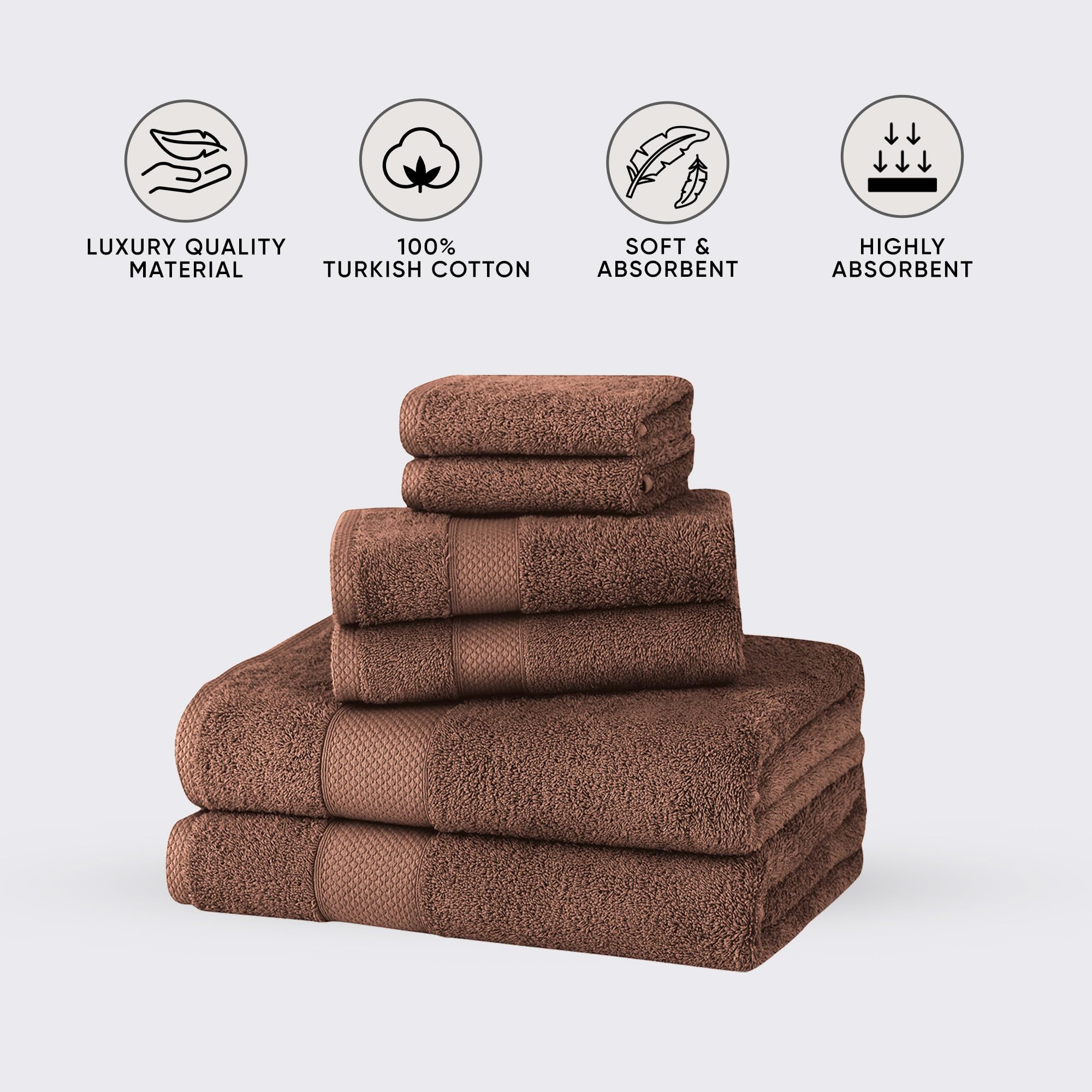 Towels Beyond - Luxury 6 Piece Towel Set, 100% Turkish Cotton, Quick Drying, Highly Absorbent & Comfy, Includes 2 Bath Towels, 2