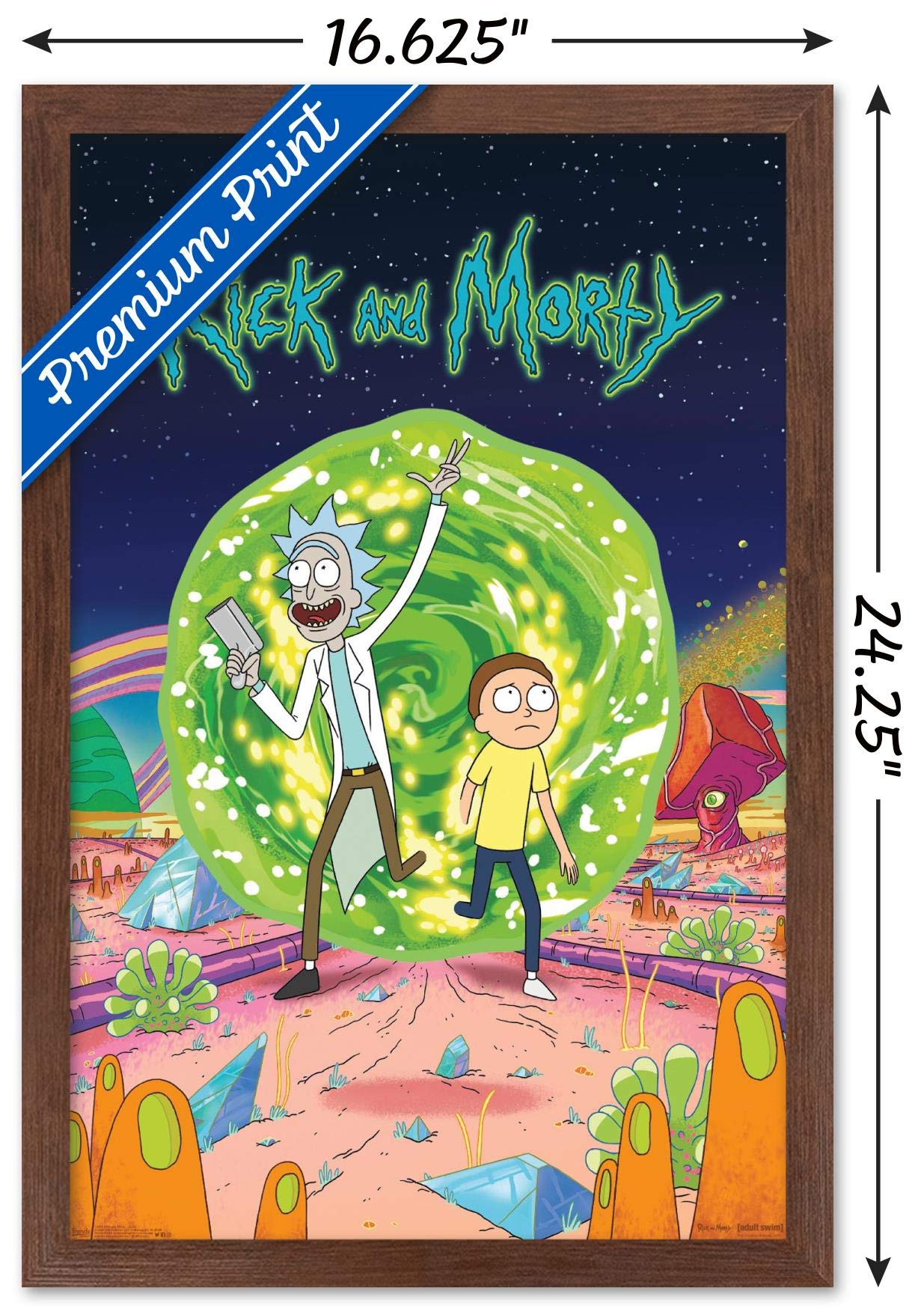 Trends International Rick And Morty - Cover Wall Poster, 14.725'' X 22.375'', Mahogany Framed Version