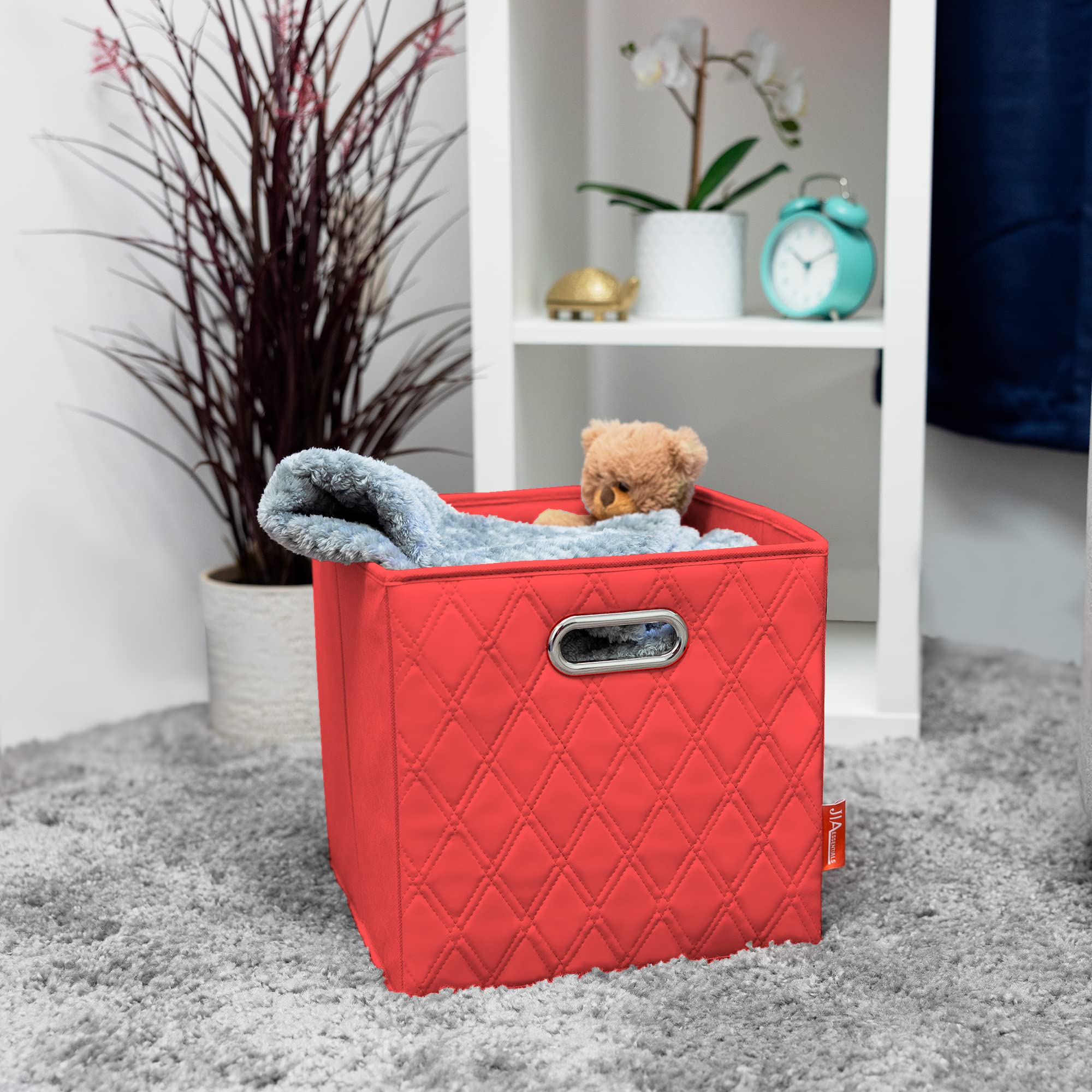 Jiaessentials Red Foldable Storage Baskets Cube Bins Storage Organizers With Handles For Living Room , Bedroom, Office Storage,