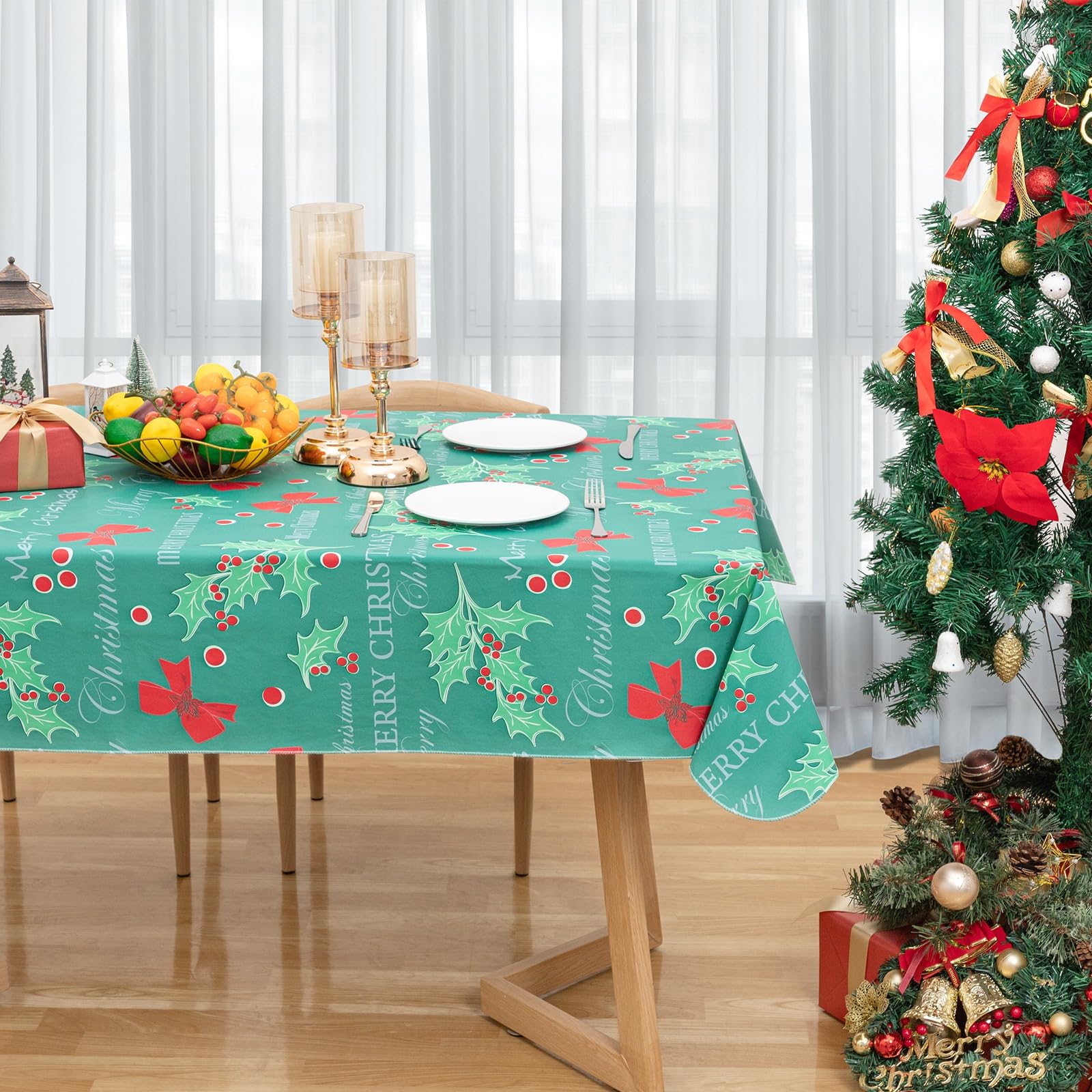Dwellaid Christmas Tablecloth 52X70 Disposable Tablecloth Halloween Vinyl Tablecloth With Flannel Backing Oilcloth Waterproof Ta