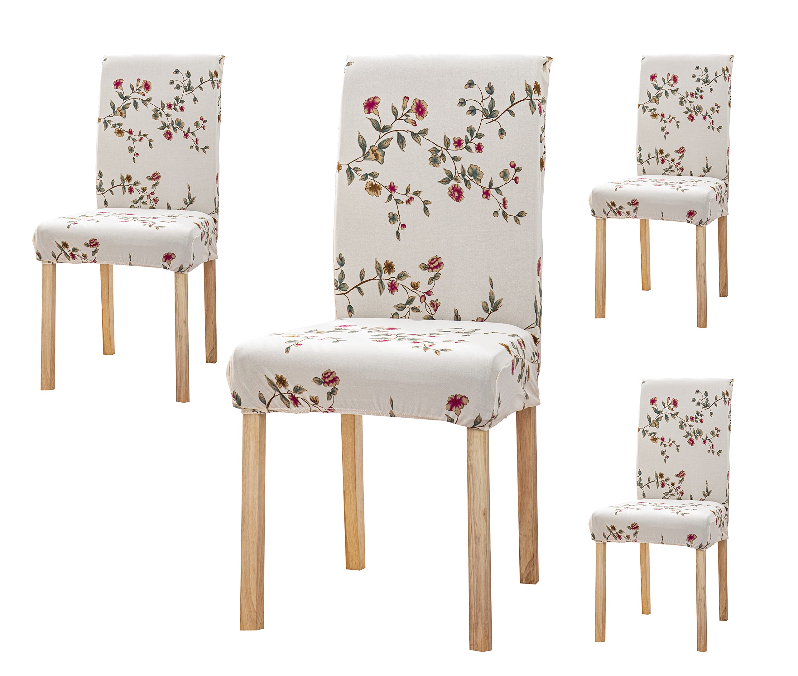 House Of Quirk Elastic Chair Cover Stretch Removable Washable Short Dining Chair Cover Protector Seat Slipcover (Pack 4, Beige T