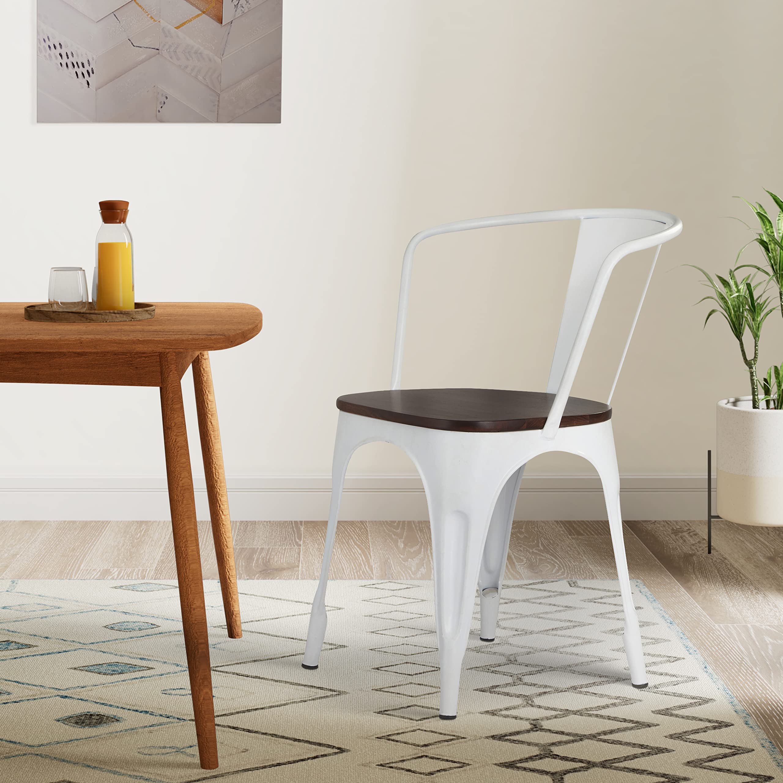 Amazon Brand  Solimo Fexgoth Chair With Wooden Seat (Iron, White, 1 Piece)