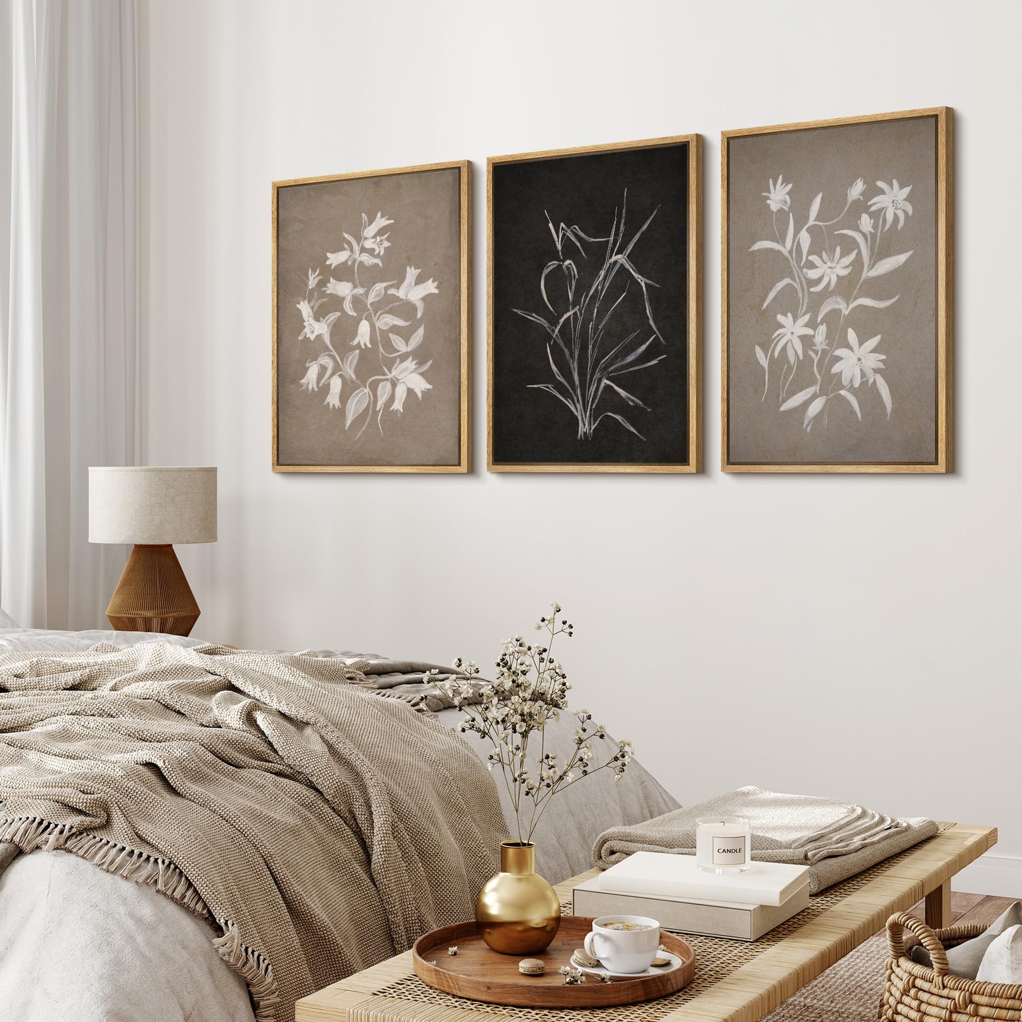 Mudecor Framed Wall Art Print Set Modern Monochrome Flower Illustrations Modern Art Boho Decorative Chic For Living Room, Bedroo