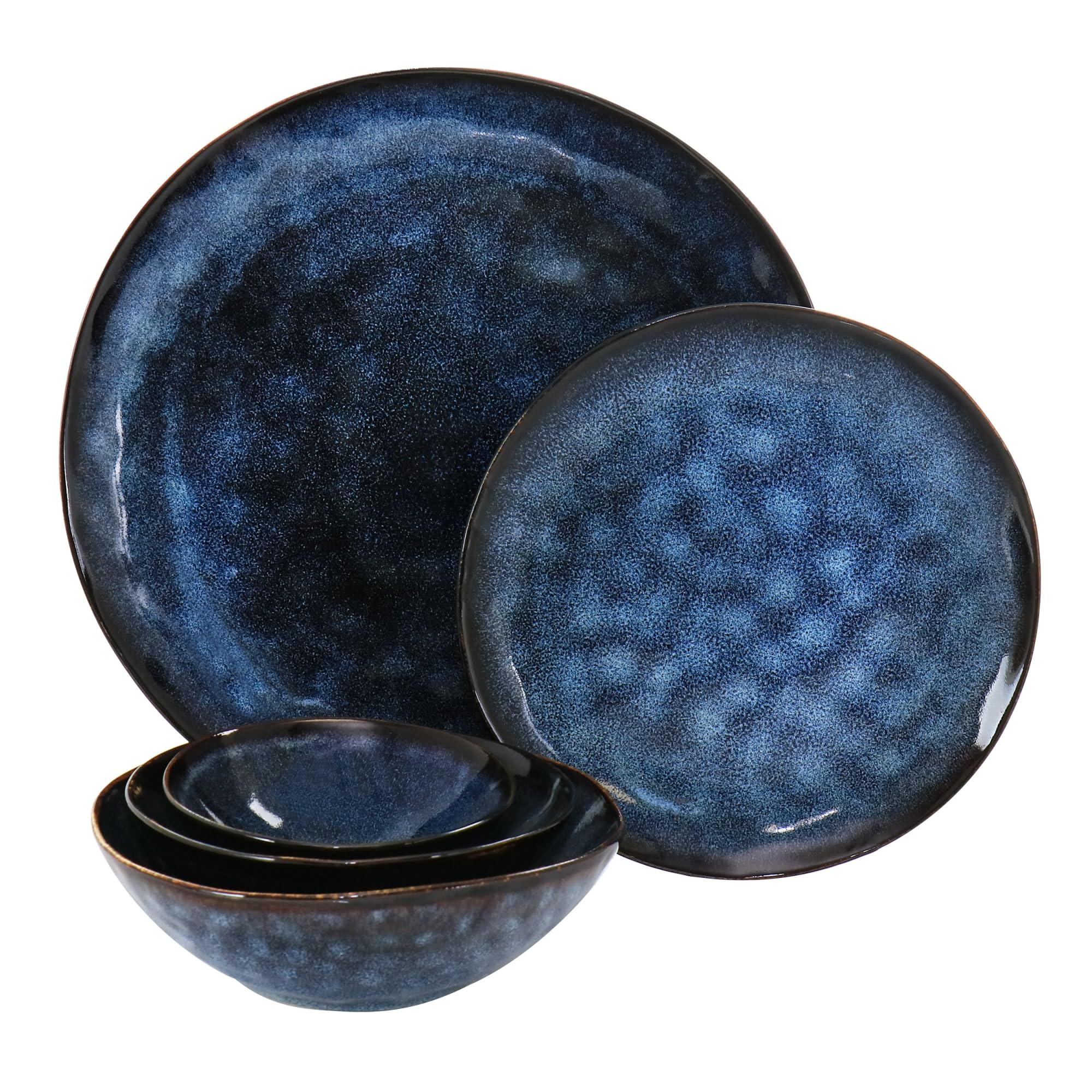 Elama Lucca 20 Piece Round Stoneware Triple Bowl Dinnerware Set In Blue