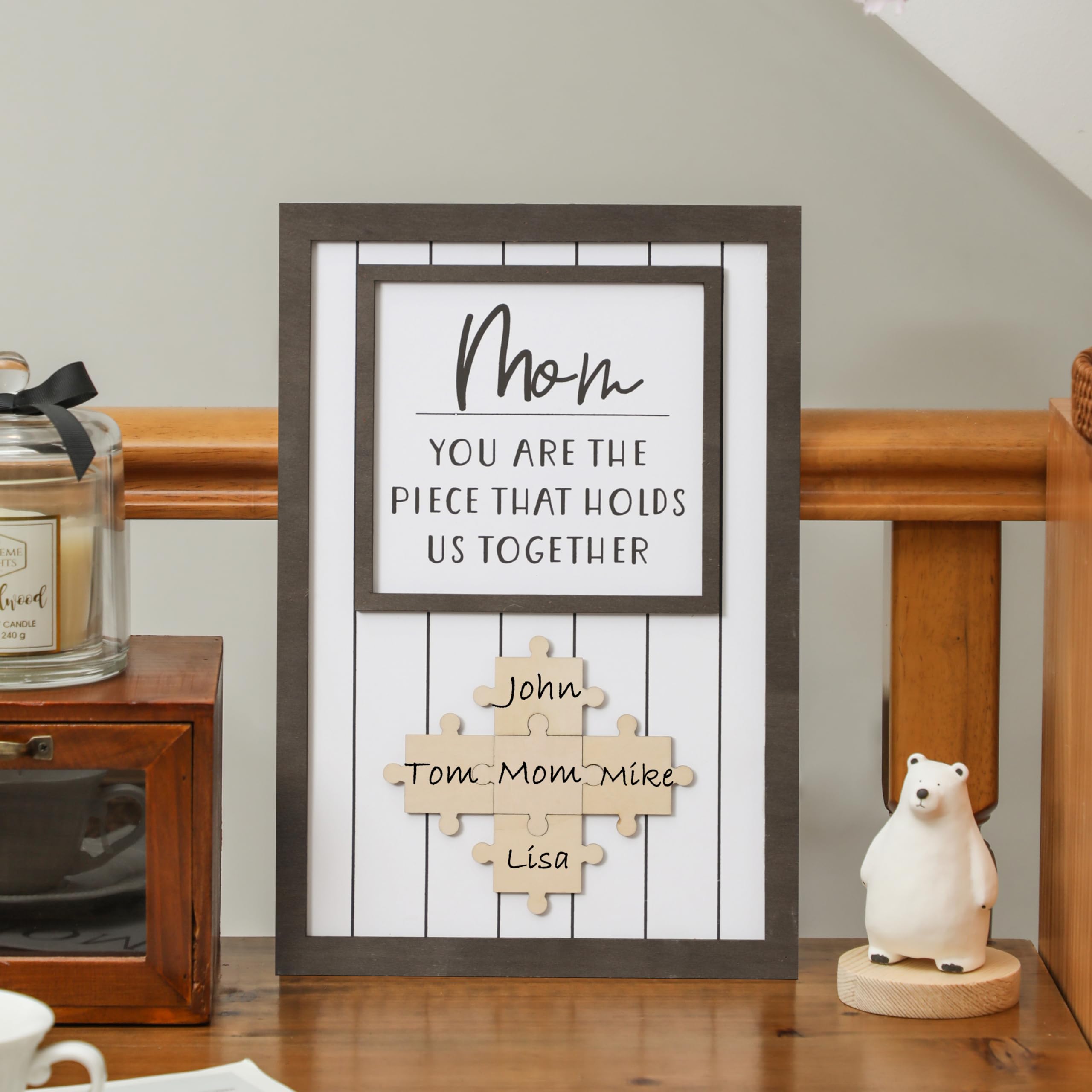Personalized Name Puzzle Mom You Are The Piece That Holds Us Together Wall Art Decor, Child Name Custom Puzzles Gift Grandma Wal