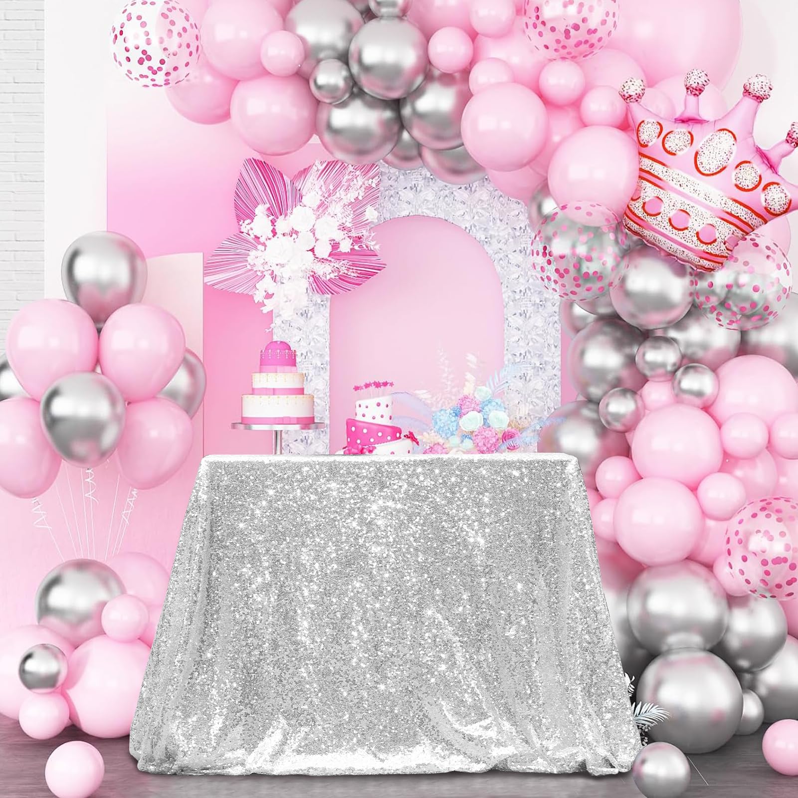 Partydelight Sequin Tablecloth, Rectangular, 50''X80'', Silver