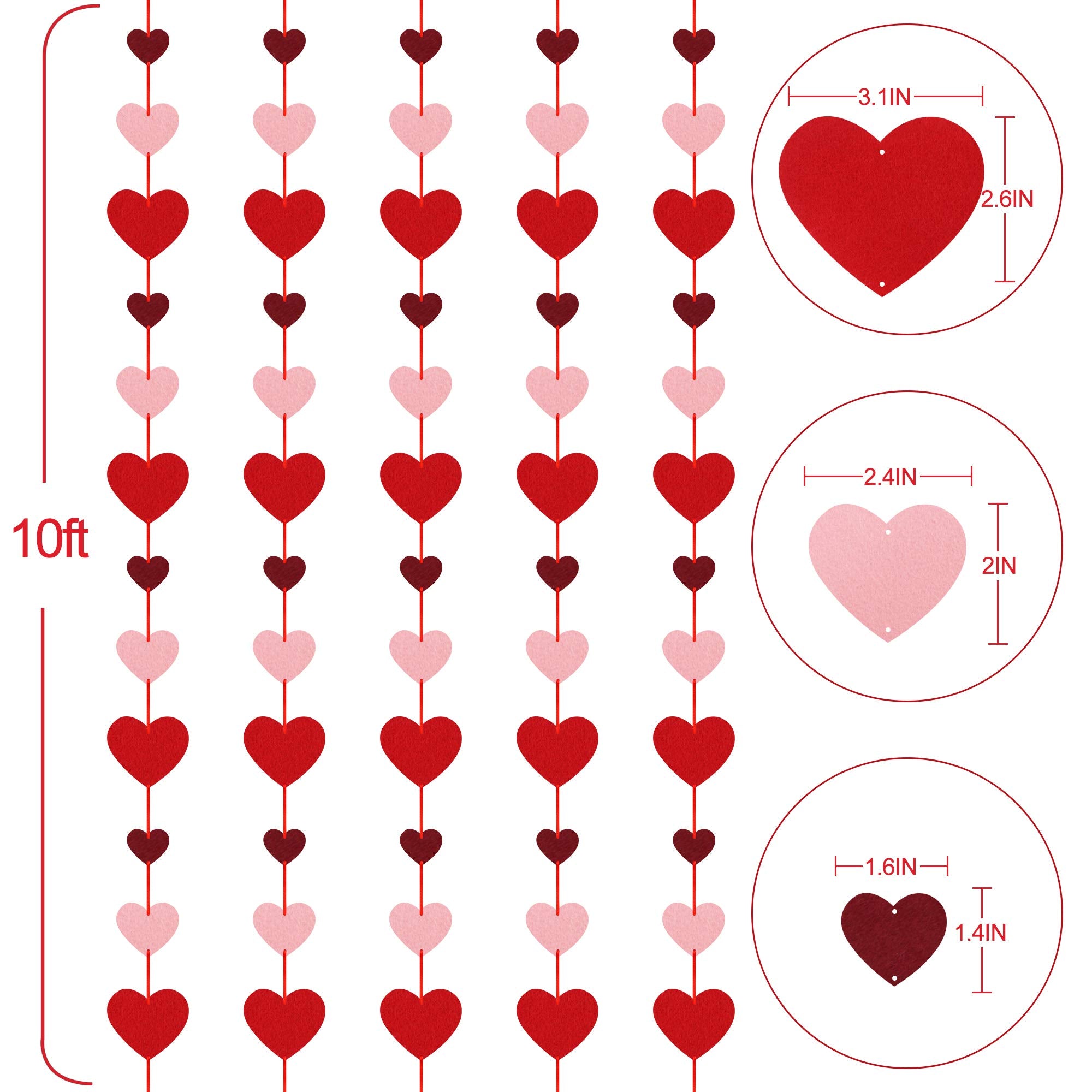8 Packs Valentines Day Felt Heart Hanging String Garlands - No Diy - Valentines Decorations - Valentine'S Day Party Decorations