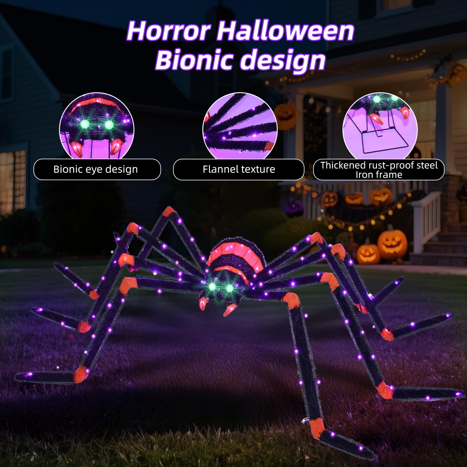 HOYECHI Halloween Decorations Giant Spider 6.8ft - Big Spider Holiday Decor Outdoor, Light Up Spider with 115 LED Lights for Fro