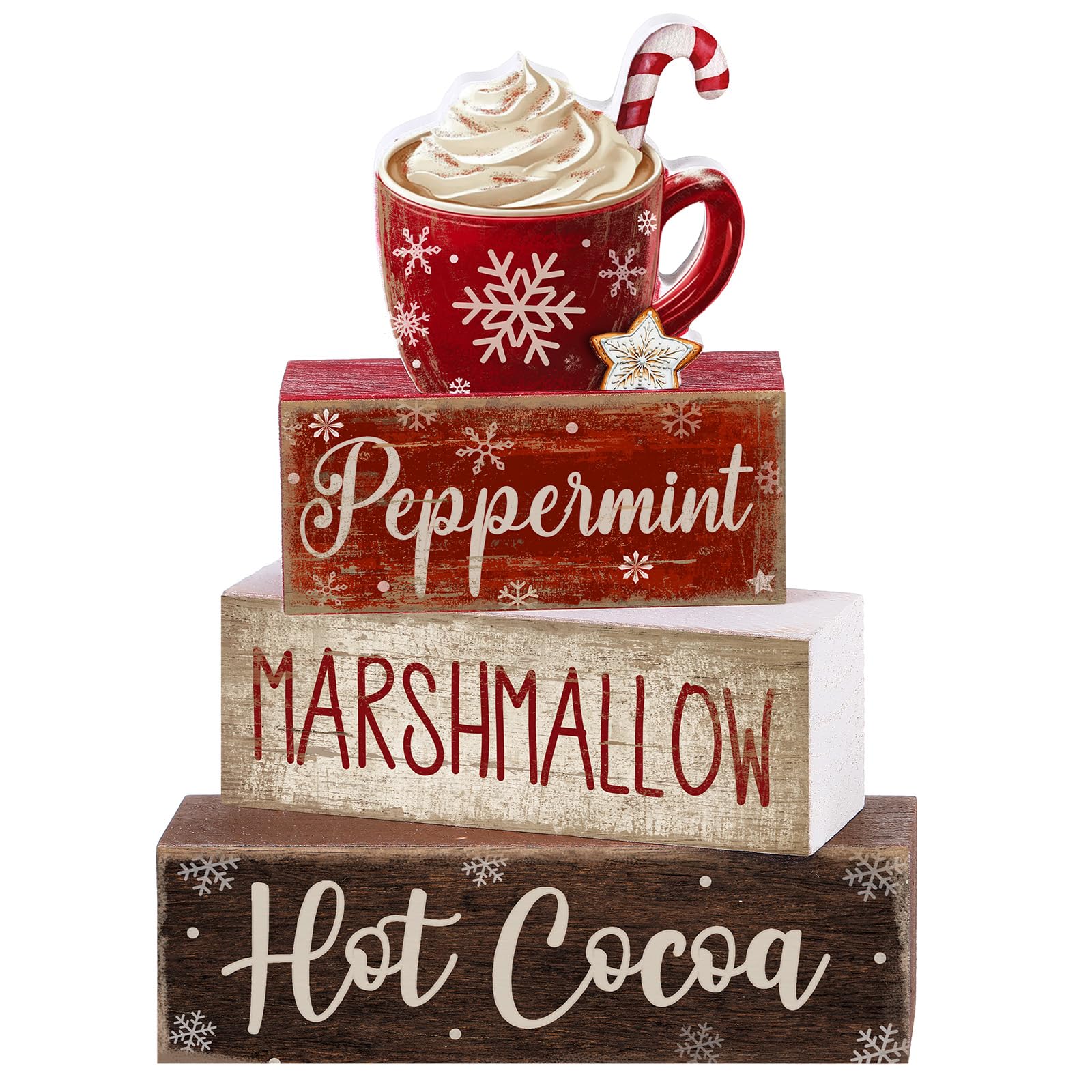 Moucuny 4 Pcs Christmas Table Decor Wooden Hot Cocoa Decoration Christmas Centerpiece Winter Tiered Tray Decor Decorative Red Ho