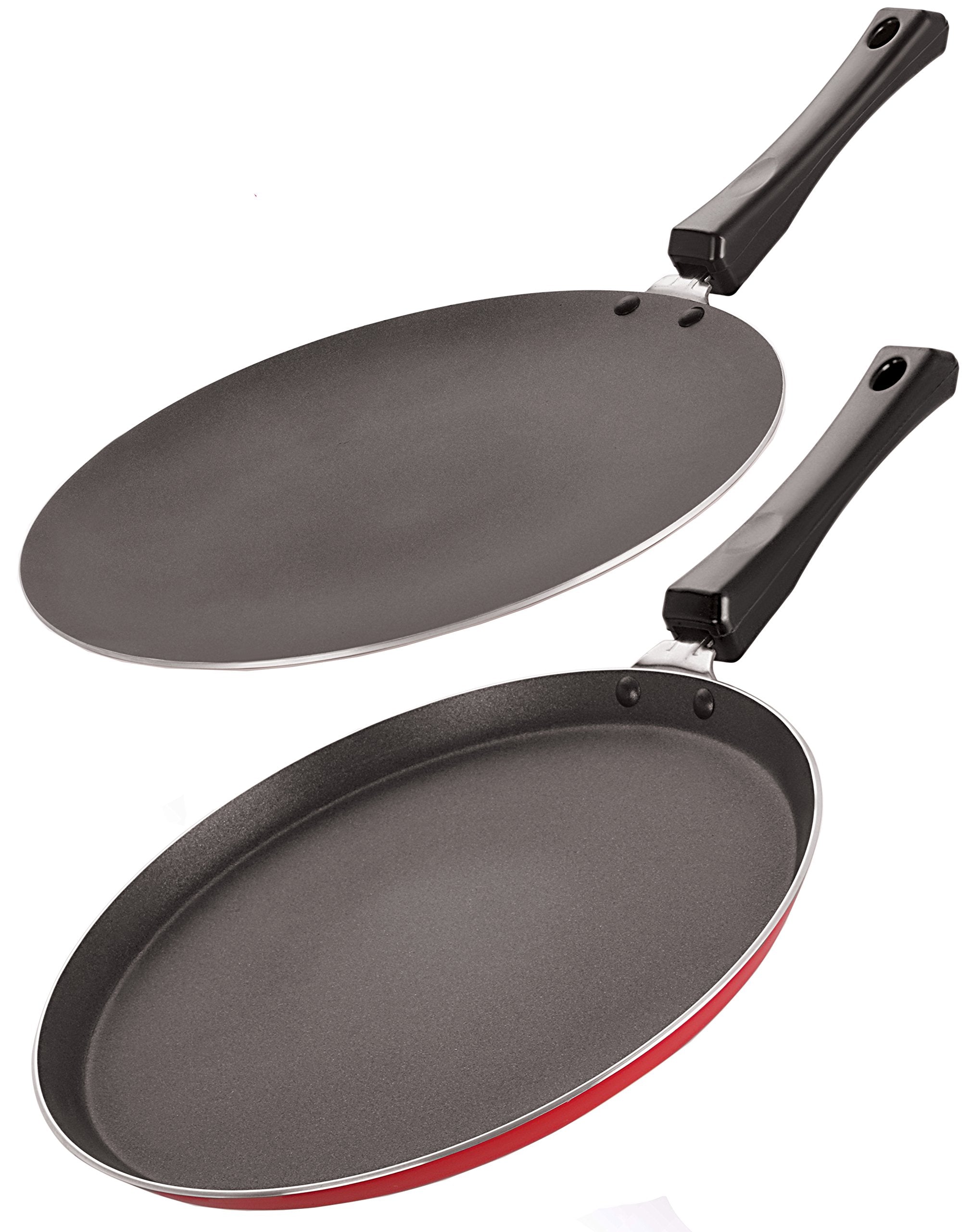 Nirlon Non Stick Aluminium Flat Tawa & Concave Tawa Set Red & Black