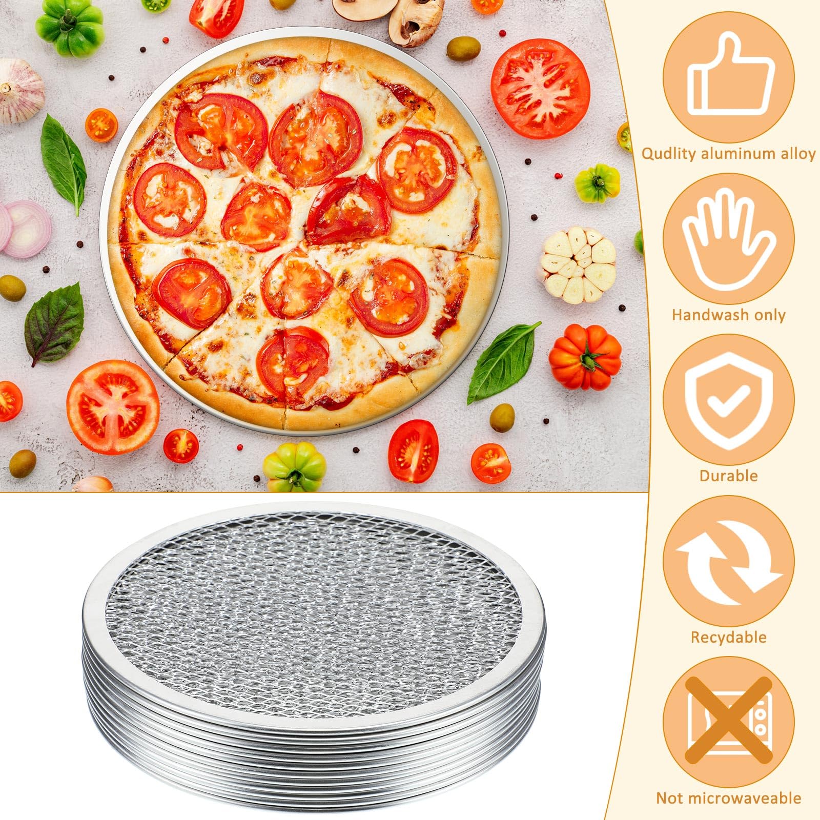 Dandat Set Of 12 Pizza Screen 8 Inch Aluminum Round Pizza Pans With Holes Bulk Seamless Pizza Trays For Oven Nonstick Pizza Baki